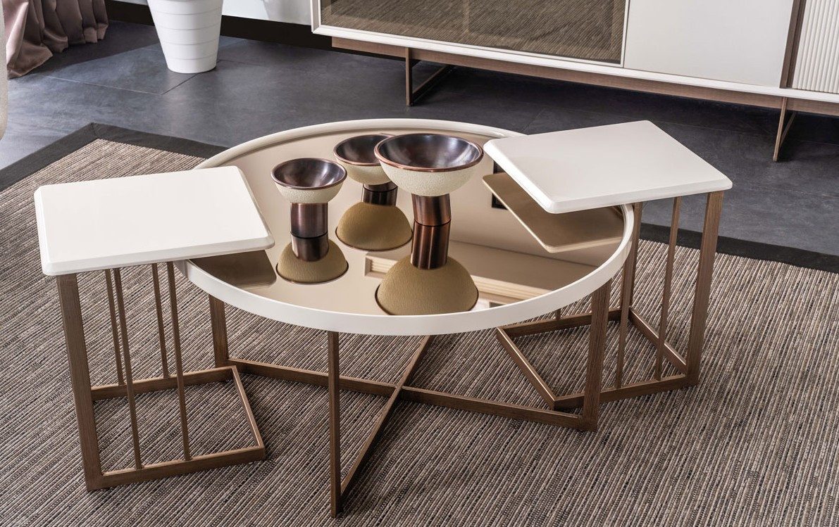 Xlmoebel Satztisch Moderne Couchtisch Garnitur aus hellem Holz mit runder Form (Garnitur, 3-teilig), Made in Europa