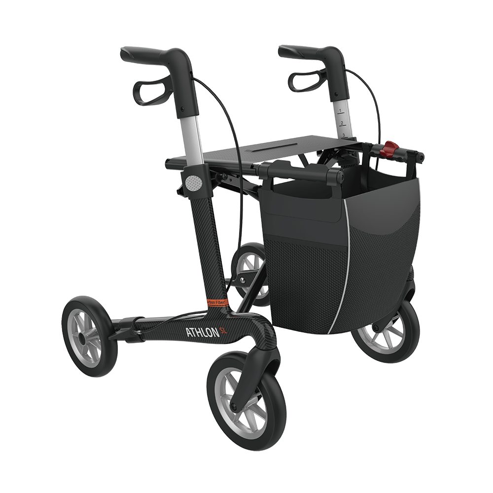 Rehasense Rollator Athlon SL Carbon Rollator, Größe M, Carbonschwarz, PUR Softräder, 8 Jahre Herstellergarantie