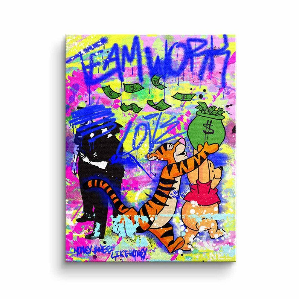 Polizei Acrylglasbild Tigger ohne Graffiti DOTCOMCANVAS® Geld der Leinwandbild, Rahmen Comic Bär Art Pu Pop