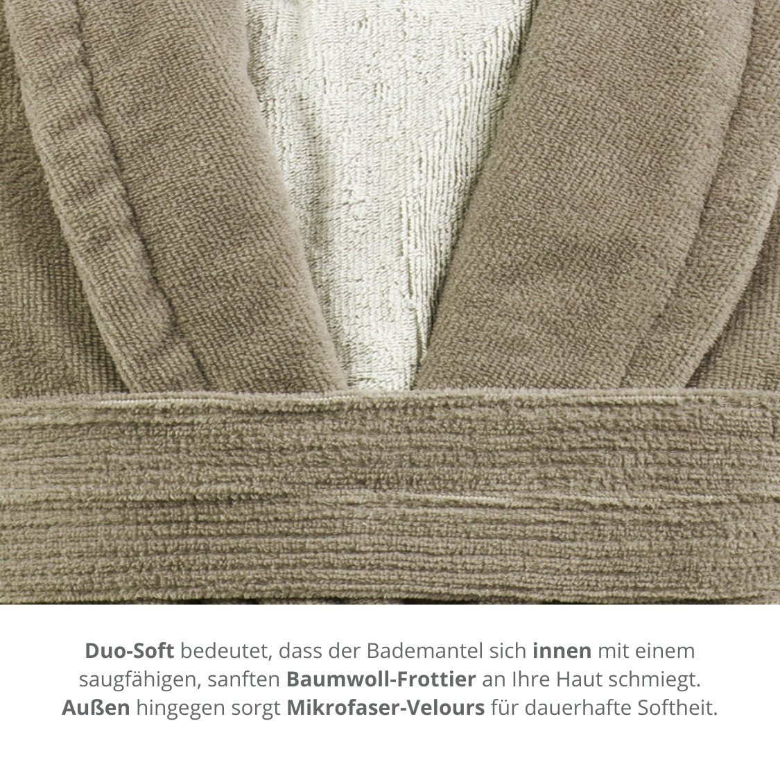 liebling Bademantel Rom, Baumwolle, Polyester-Mikrofaser, zwei aufgesetzte Taschen, Schalkragen, Bindegürtel, aus saugfähigem, sanftem Baumwoll-Frottier, hautsympathisch, weich