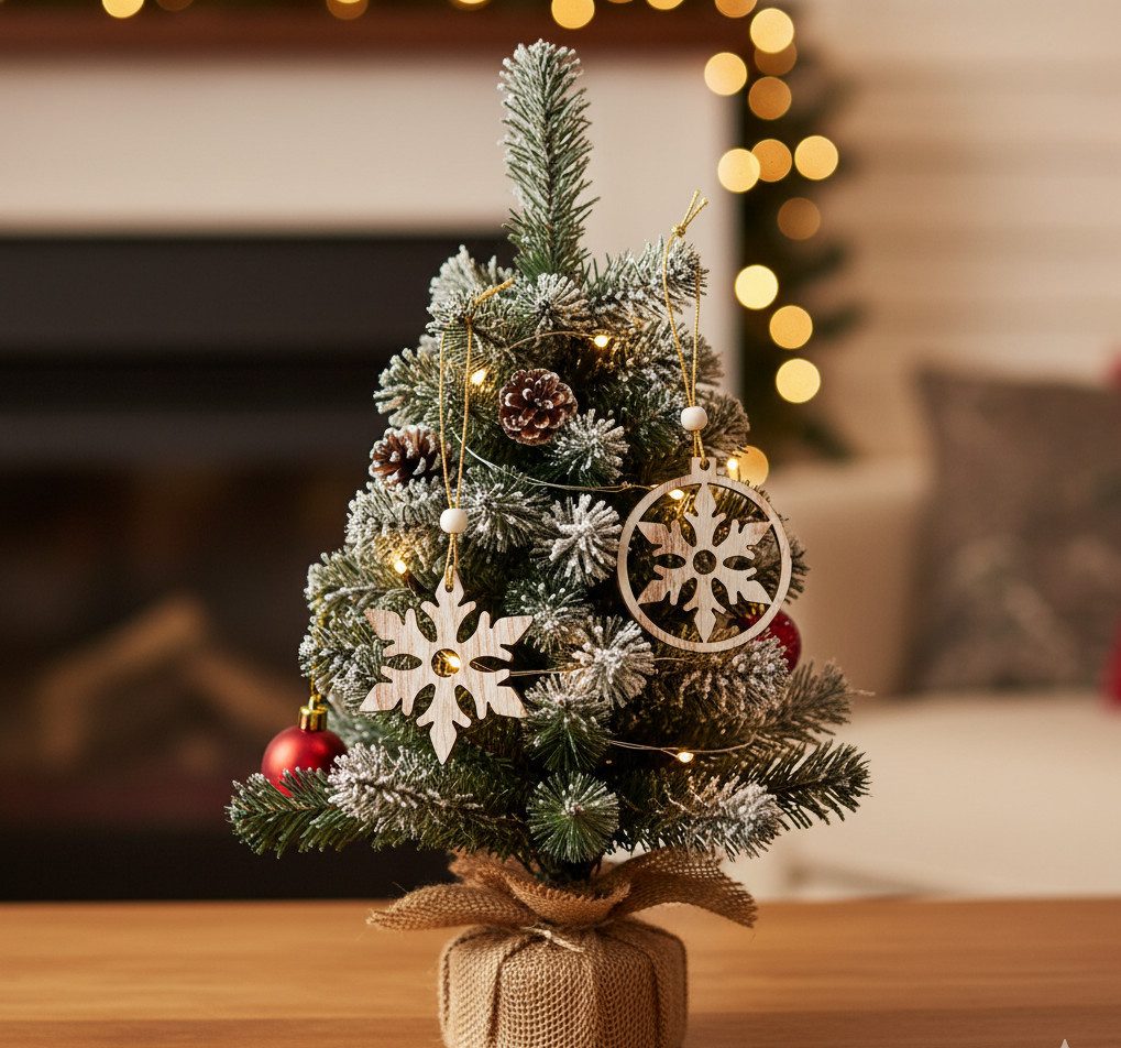 101DIYStudio Christbaumschmuck 12er-Set kleine Weihnachtsbaumanhänger Holz, 6 cm x 5 cm, Weihnachtsdeko Holz zum Hängen
