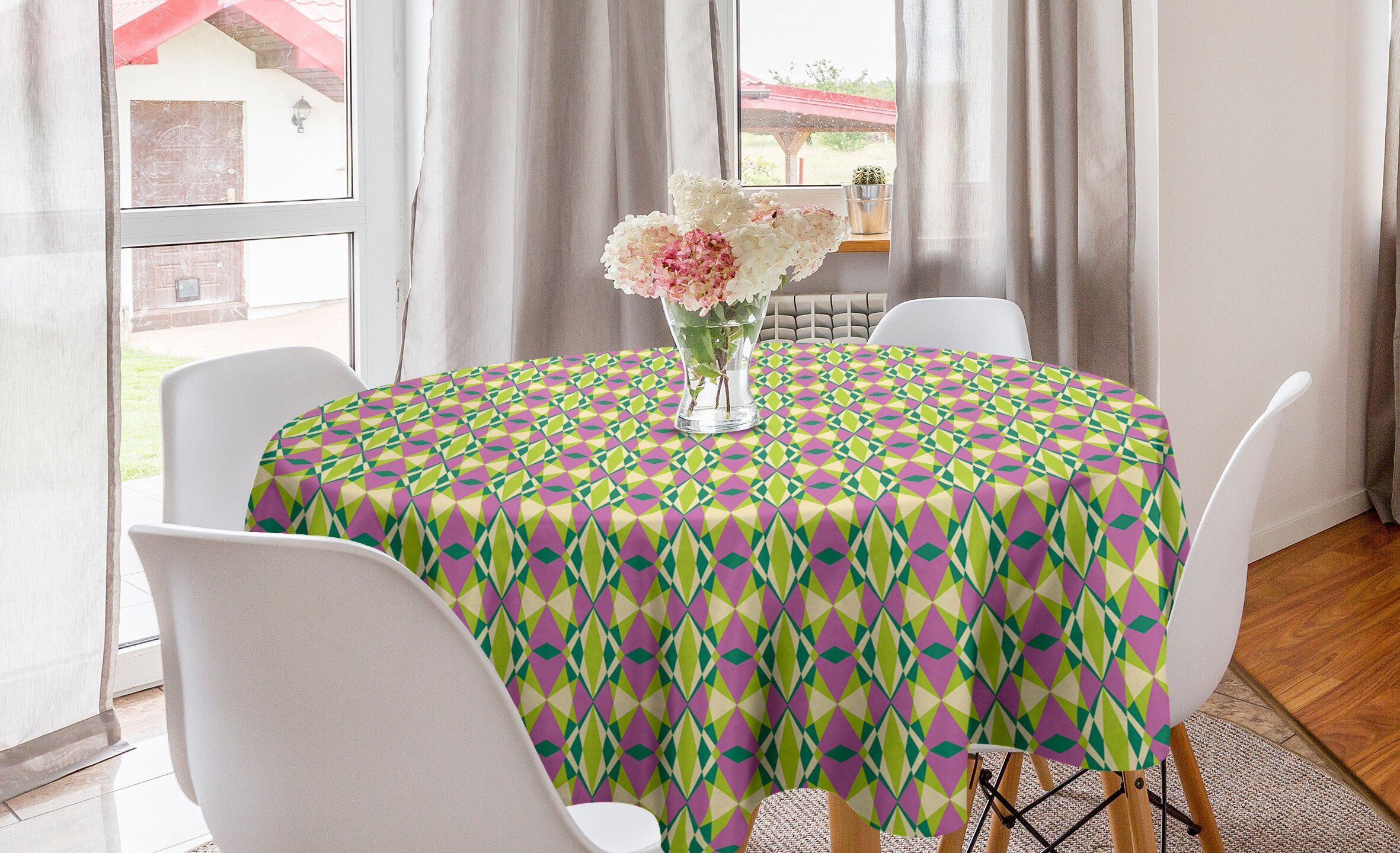 Abakuhaus Tischdecke Kreis Tischdecke Abdeckung für Esszimmer Küche Dekoration, Geometrisch Mosaik Polygonal Motive