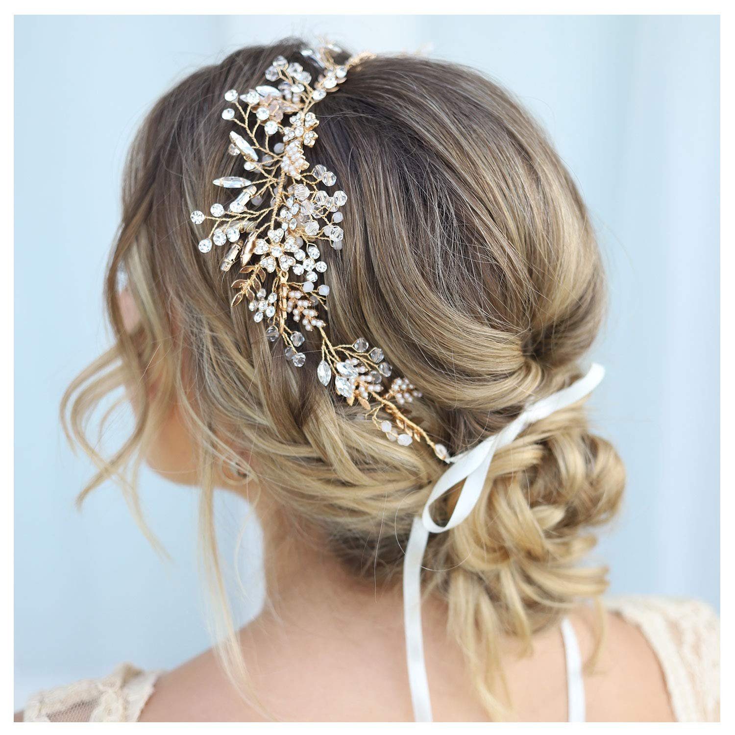 KSYLH Diadem Gold Braut Haarschmuck Hochzeit Blume Kristall, Stirnbänder  Haarband Diadem Tiara