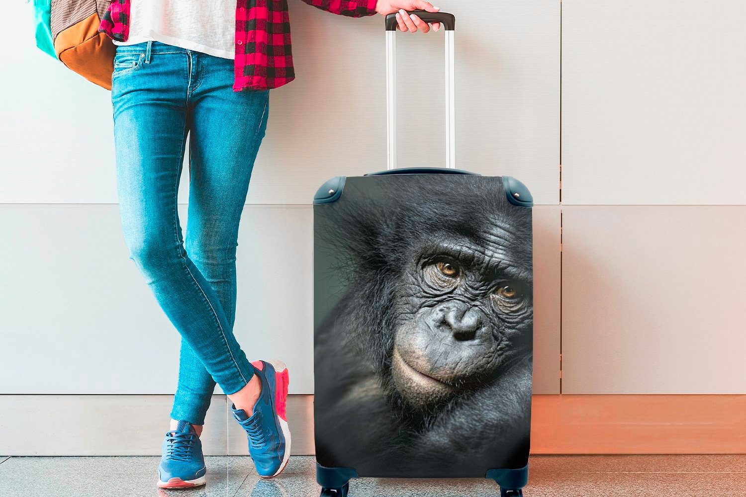 Rollen, Ferien, mit Schimpanse rollen, Reisekoffer Reisetasche Handgepäckkoffer nächster Trolley, für MuchoWow aus 4 Nähe, Handgepäck