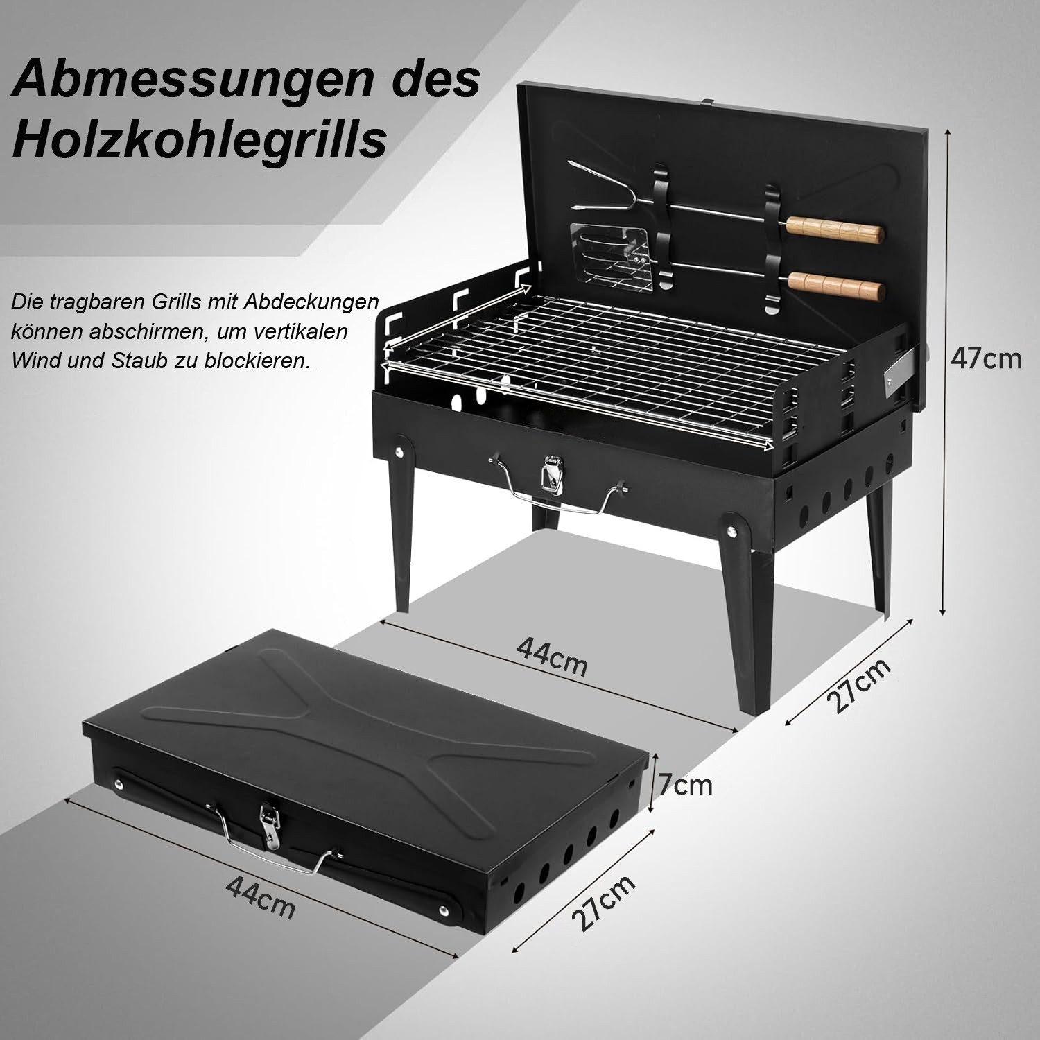 OSTWOLKE Holzkohlegrill Tragbar Klappgrill mit Grillzubehör Deckel BBQ Camping picknick