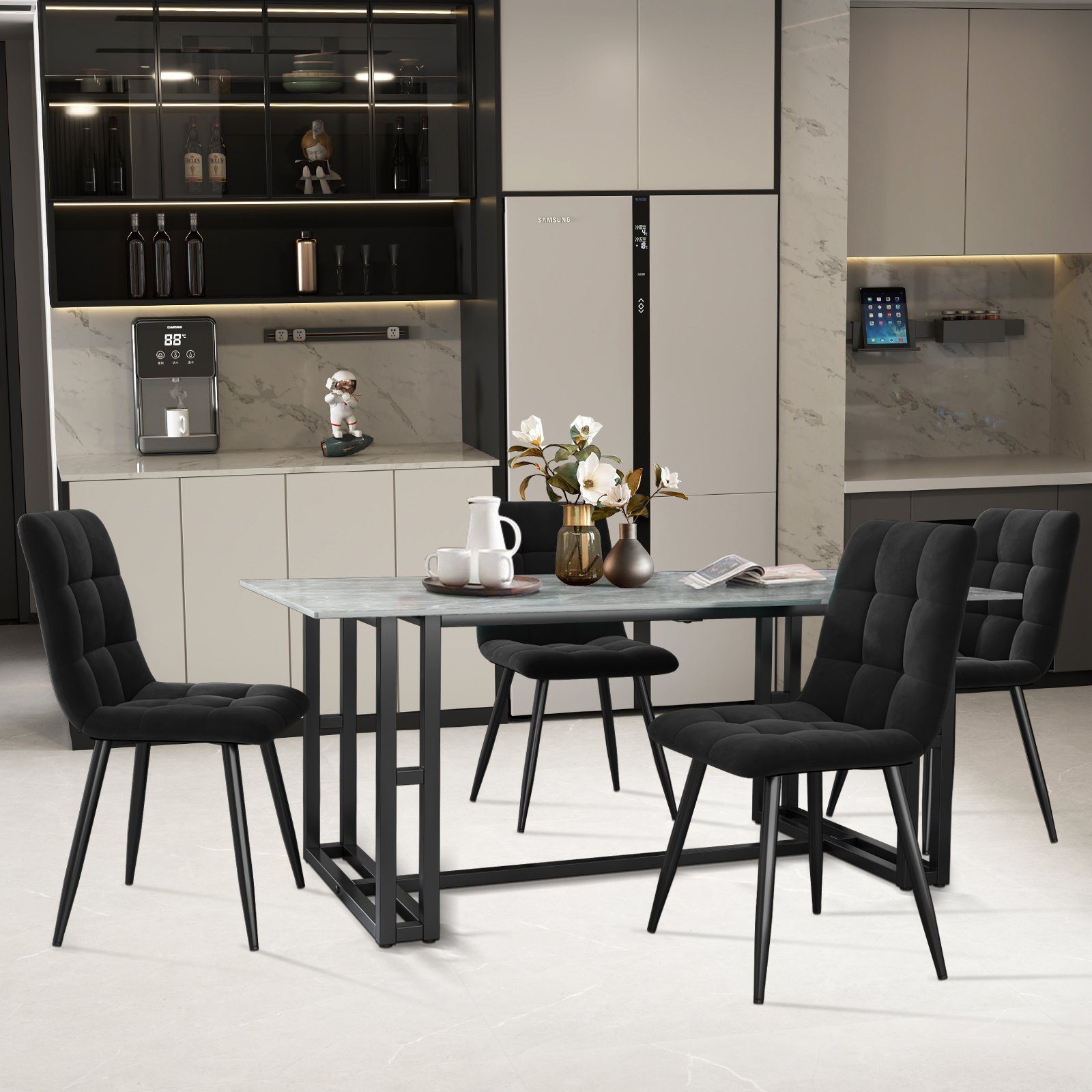 Metall Küchenstuhl für SEEZSSA Gestell Samt Esszimmer, aus Loungesessel St),Polsterstuhl Stuhl Design mit aus Rückenlehne,Sitzfläche Esszimmerstuhl(4 Schwarz