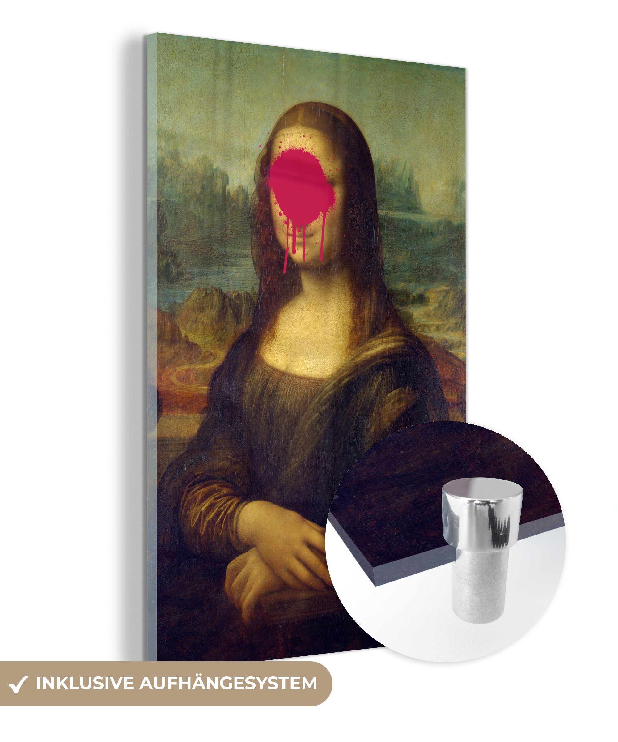 MuchoWow Acrylglasbild Mona Lisa - Leonardo da Vinci - Rosa, (1 St), Glasbilder - Bilder auf Glas Wandbild - Foto auf Glas - Wanddekoration bunt