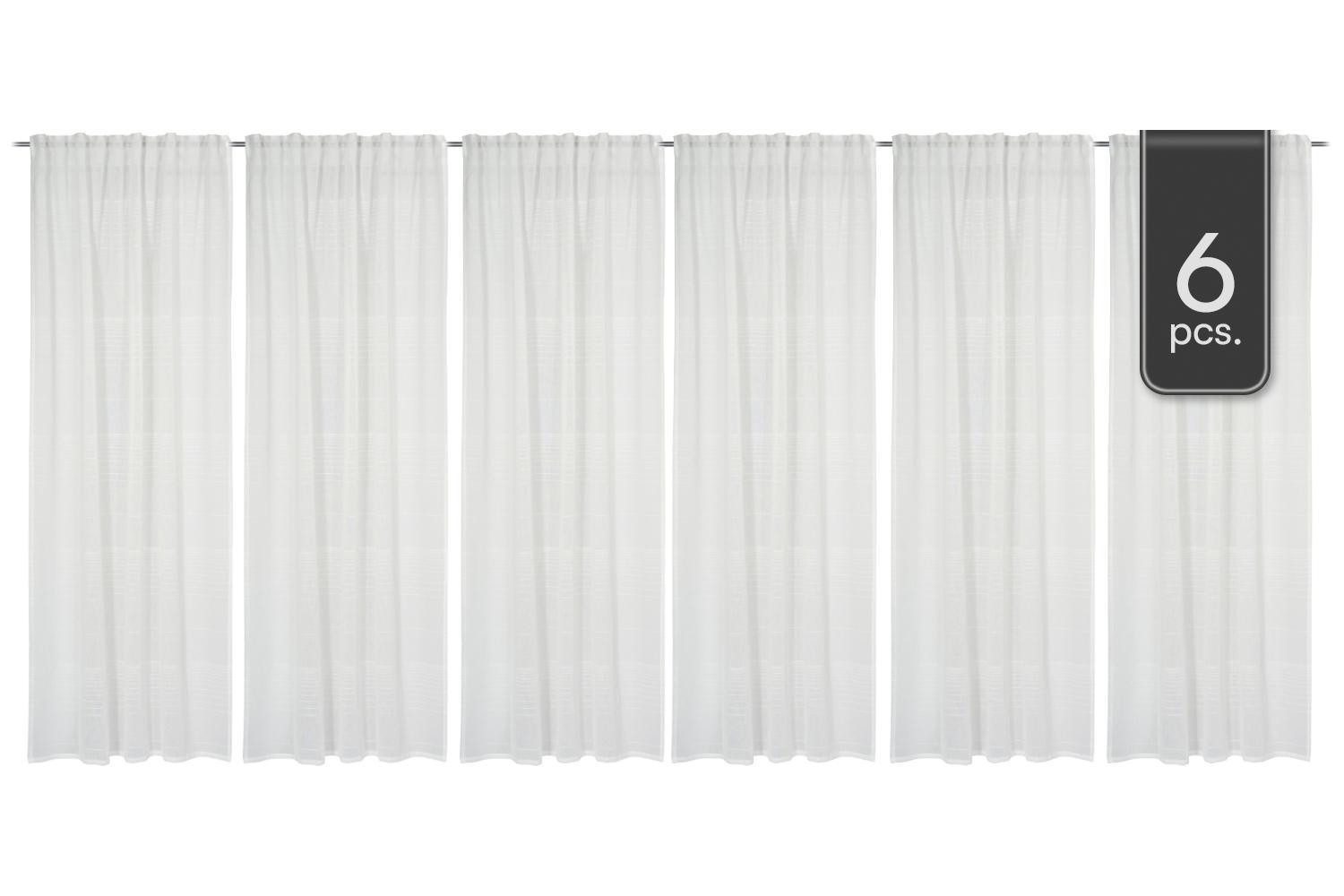 Gözze Vorhang DUNNY, Weiß, verdeckte Schlaufen, 6er Set (1 St), verdeckte Schlaufen, halbtransparent, Polyester, Querstreifen in Leinenoptik, 140 x 245 cm