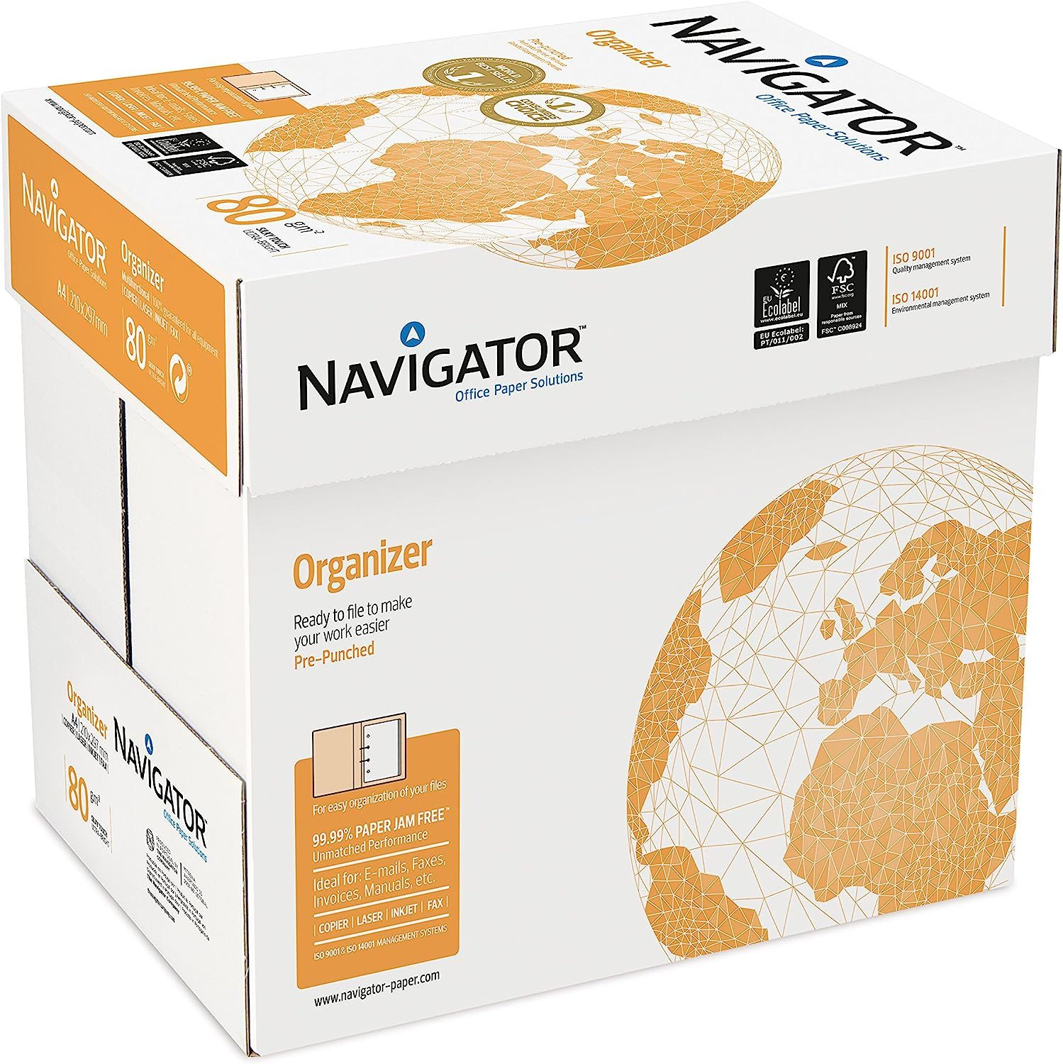 NAVIGATOR Drucker- und Kopierpapier 2500 Blatt Navigator Organizer 80g/m² DIN-A4 - 2-fach gelocht