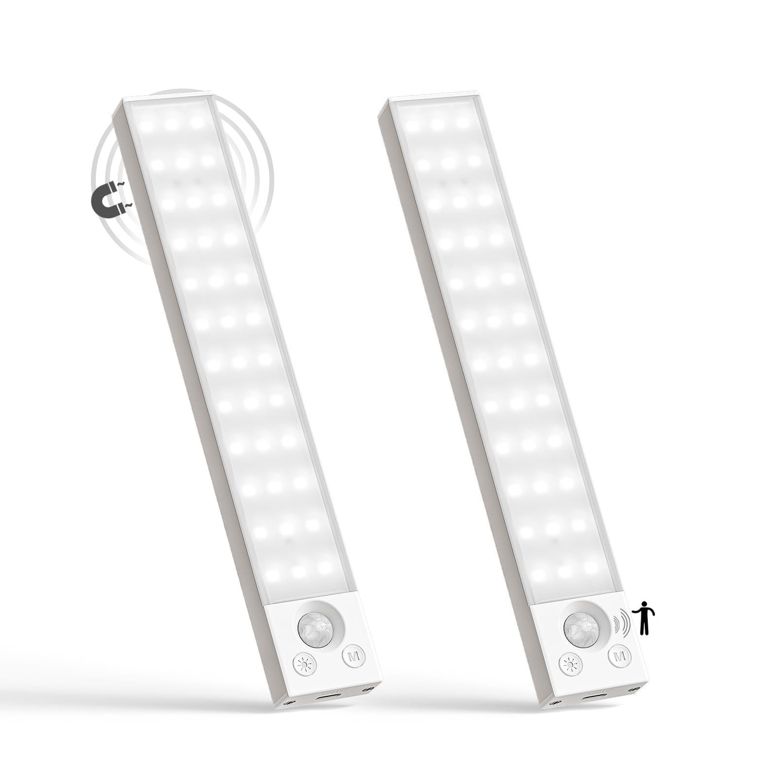 LQWELL LED Unterbauleuchte mit Bewegungsmelder, Dimmbar, Akku, USB-C Wiederaufladbar Schranklicht, 22,5 cm,1500 mAh, Weiß, für Küche, Kleiderschrank, Schlafzimmer