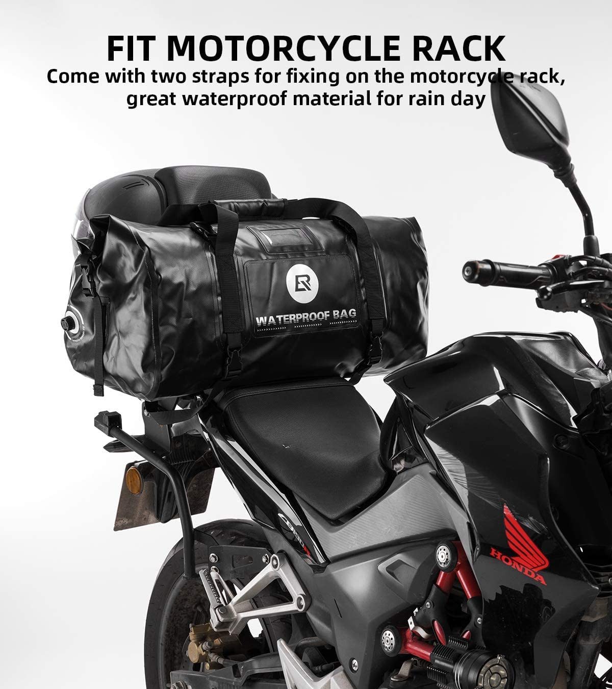 ROCKBROS Satteltasche Motorradtasche Gepäckrolle Hecktasche 100% Wasserdicht (1-tlg), Motorrad Gepäcktasche mit Schultergurt ca. 55L Gelb
