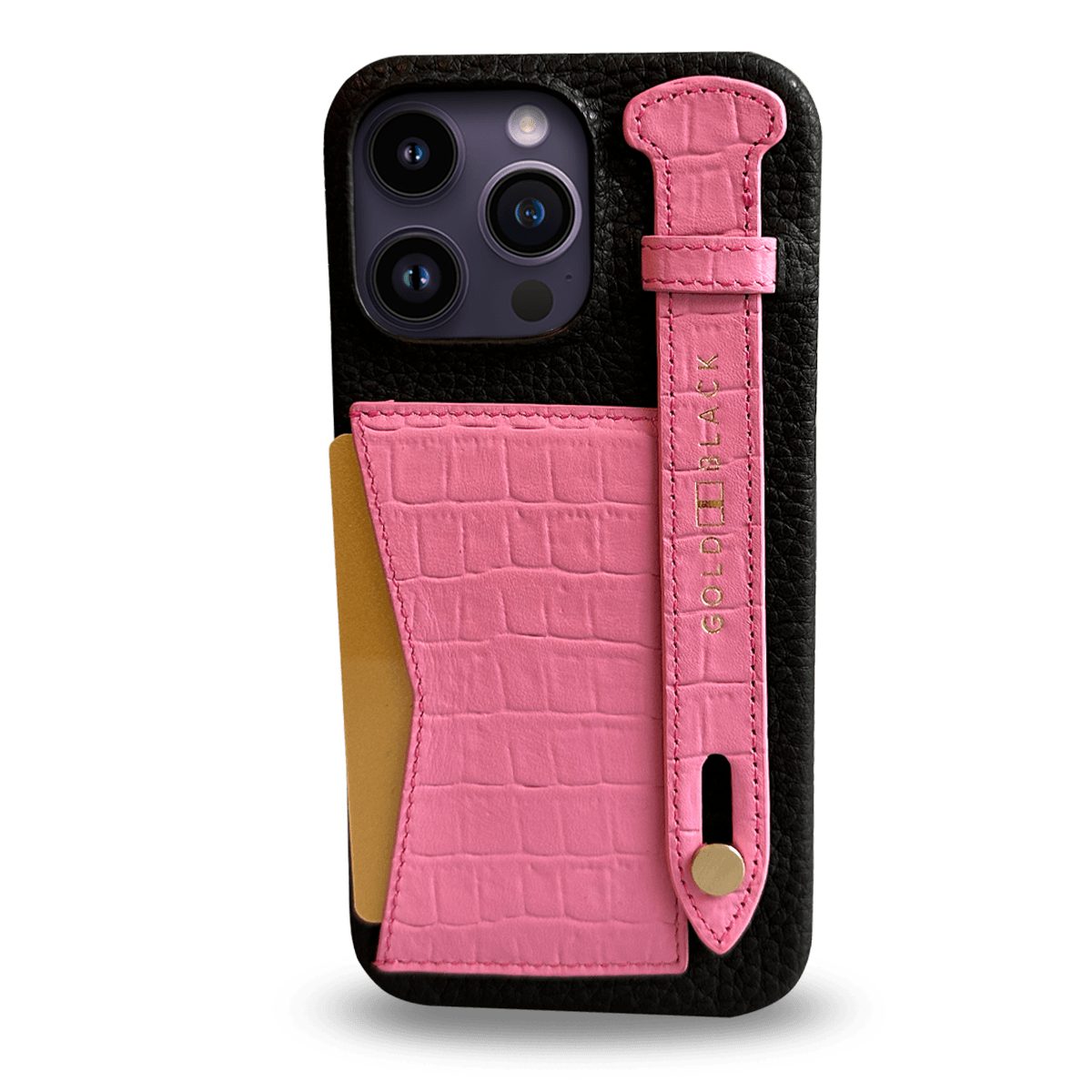 GOLDBLACK Handyhülle GOLDBLACK iPhone 14 Pro Max Slim Lederhülle Kroko-Prägung pink mit