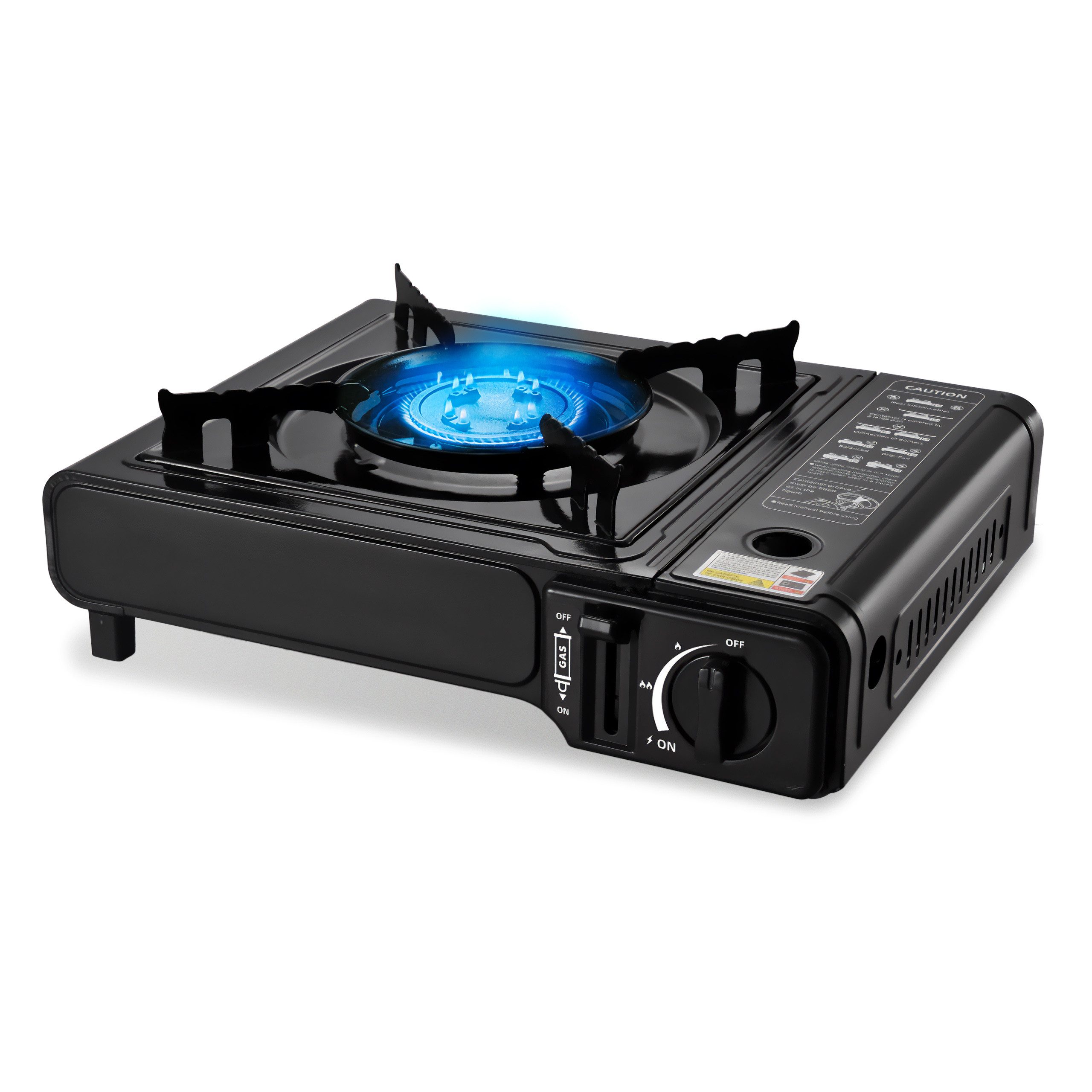 IC Gardenworld Gaskocher Campingkocher mit Koffer, Gaskocher mit 2,8 KW und Piezo-Zündung, ohne Butangas-Kartusche, schwarz, perfekt für Outdoor-Kochen