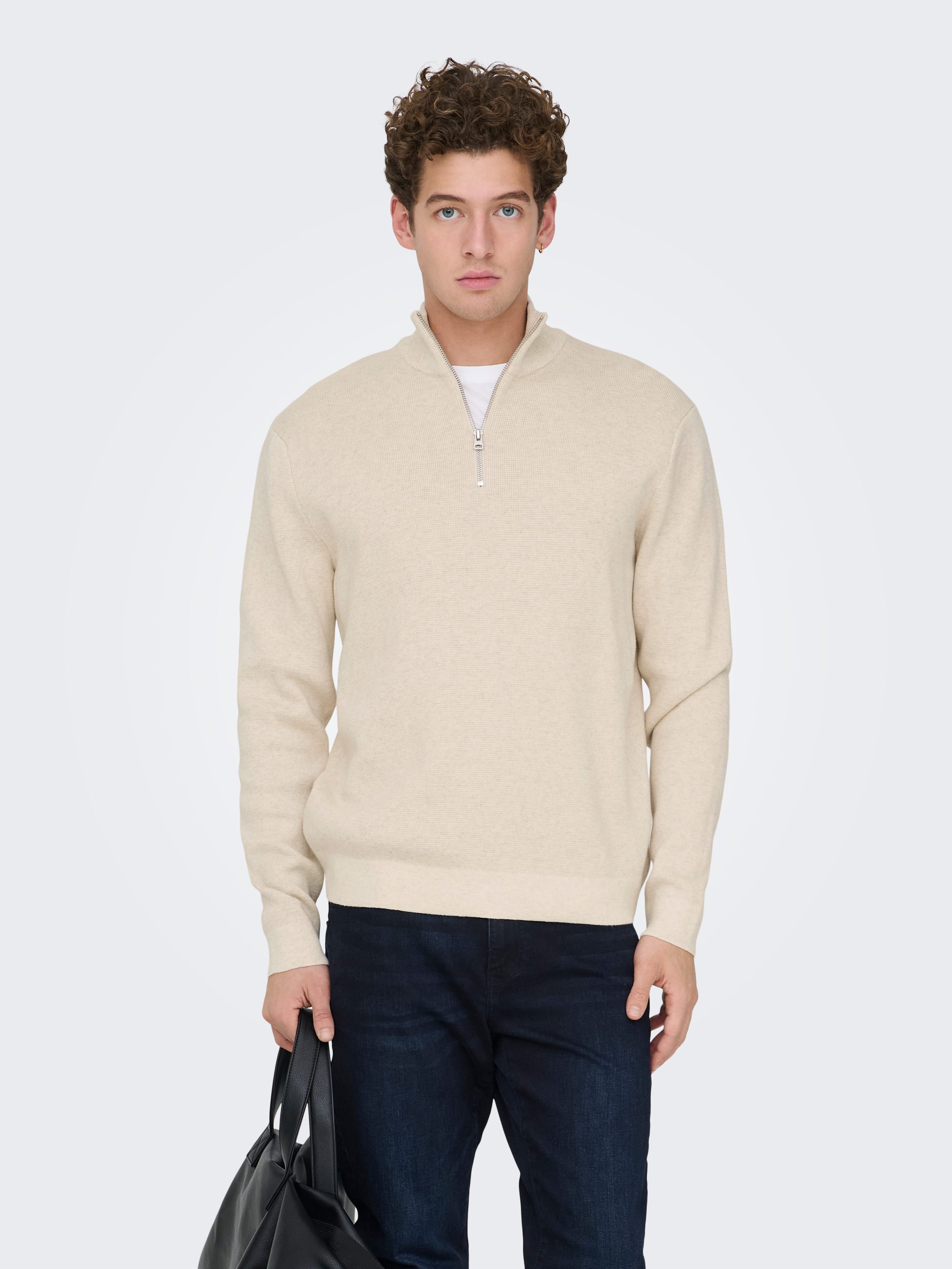 ONLY & SONS Troyer ONSTING LIFE REG HALF ZIP KNIT NOOS Baumwolle, regular fit