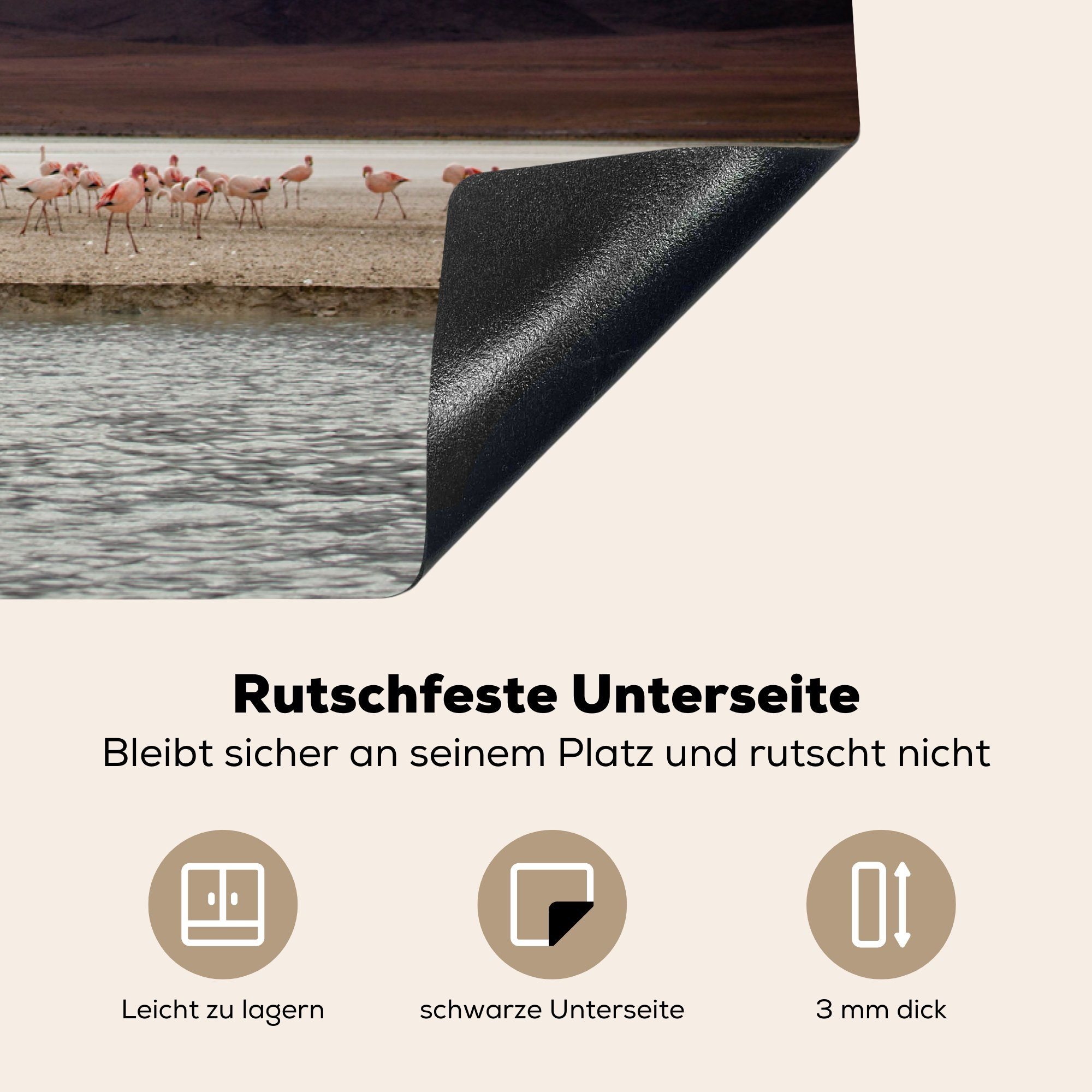 tlg), Herdblende-/Abdeckplatte küche, Flamingos cm, die für (1 vor Berg, Ceranfeldabdeckung 81x52 Vinyl, MuchoWow Induktionskochfeld einem Schutz