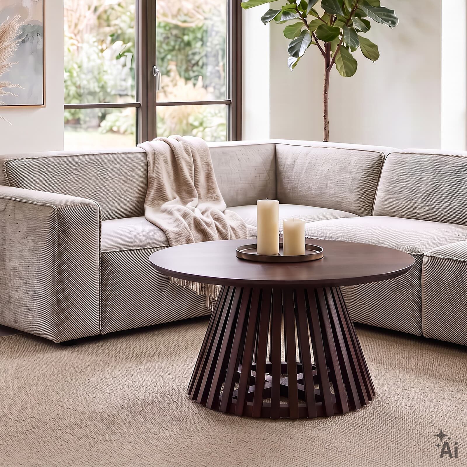 IDIMEX Couchtisch AMILA, Wohnzimmertisch 90 cm aus Mangoholz mit Lamellen-Gestell Dunkelbraun