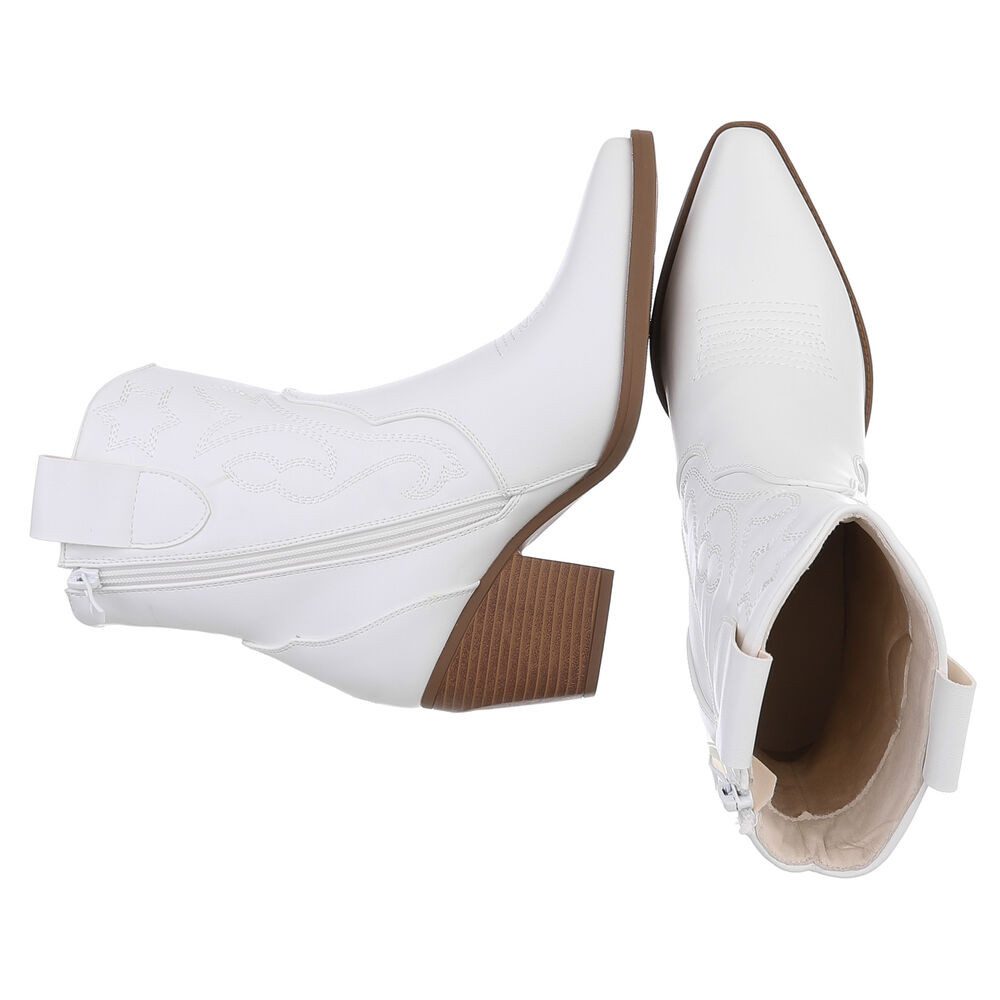 Ital-Design Elegante Westernboots für Damen mit Stickerei und Komfort Westernstiefelette (89937947) Blockabsatz Stiefeletten in Weiß