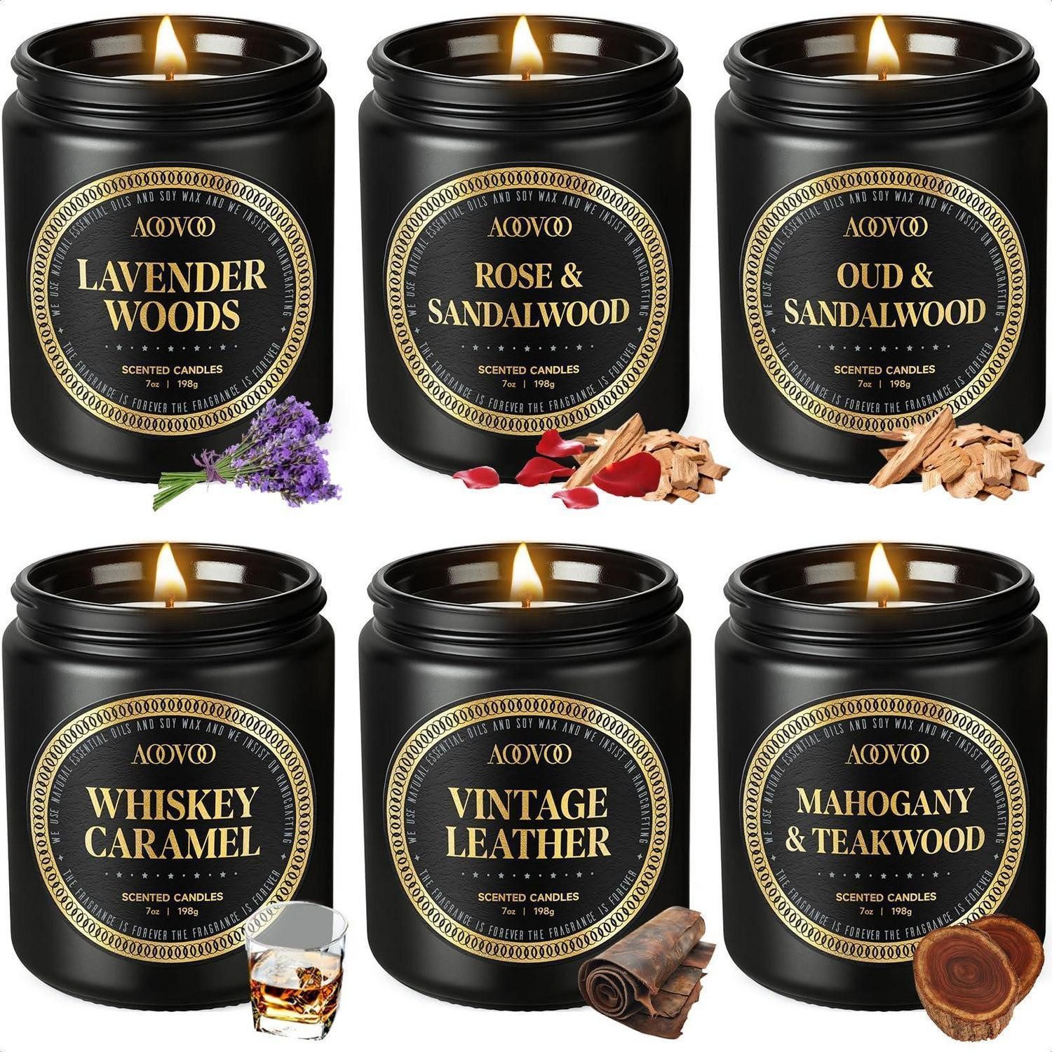 LuxusKollektion Duftkerze Duftkerzen Set 6er Männer Holz-Duft