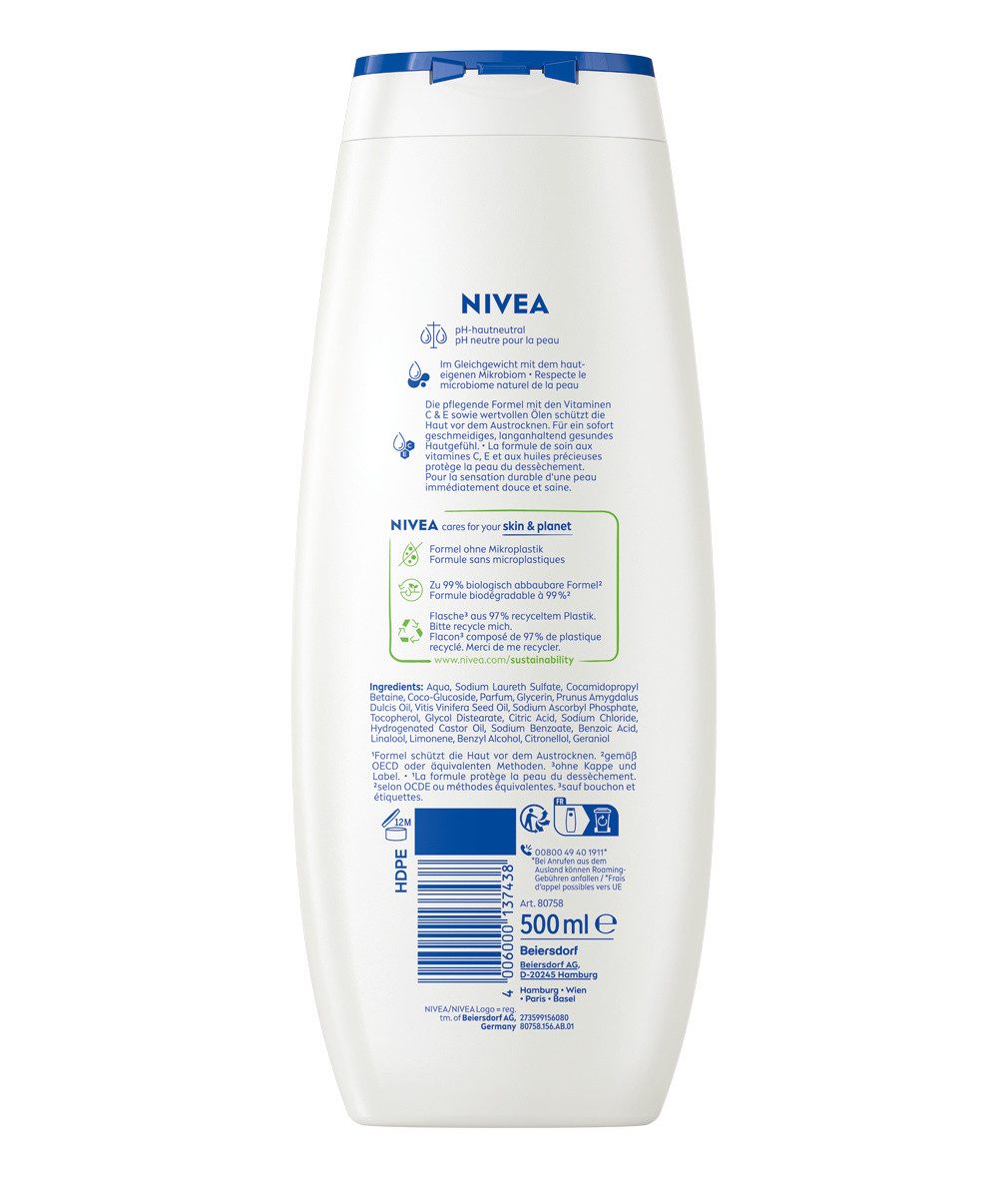 Nivea Duschpflege Pflegedusche Creme Soft & Almond Oil 4 x 500 ml, 4-tlg.