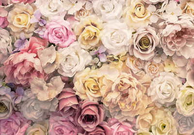 Wallarena Fototapete Blumen Vintage Rosa Rose Modern Vlies Tapete für Wohnzimmer oder Schlafzimmer Vliestapete Wandtapete Motivtapete, Glatt, botanisch, Vliestapete inklusive Kleister