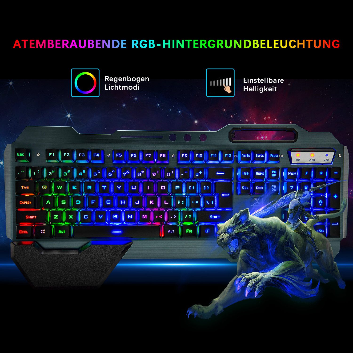 ZIYOU LANG Kabellose Gaming-Tastatur-Maus-Kombination mit mechanischem Gefühl Gaming-Tastatur (gebürstete Aluminiumlegierung)