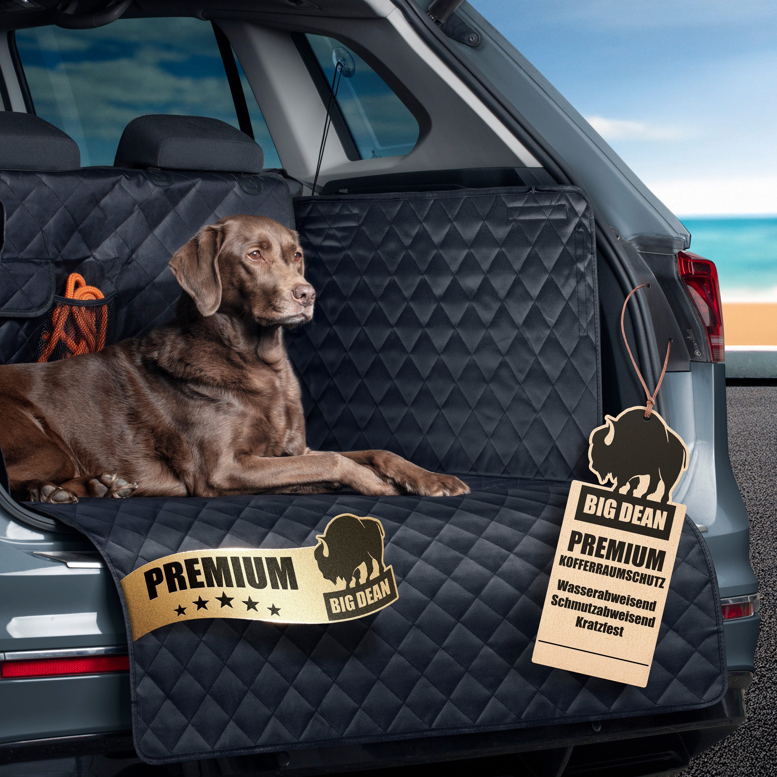 BigDean Tier-Kofferraumschutzdecke Premium Kofferraum Schutzmatte mit Seiten & Stoßstangenschutz, Schutz vor Schmutz, Nässe & Tierhaaren. Robust & Wasserabweisend