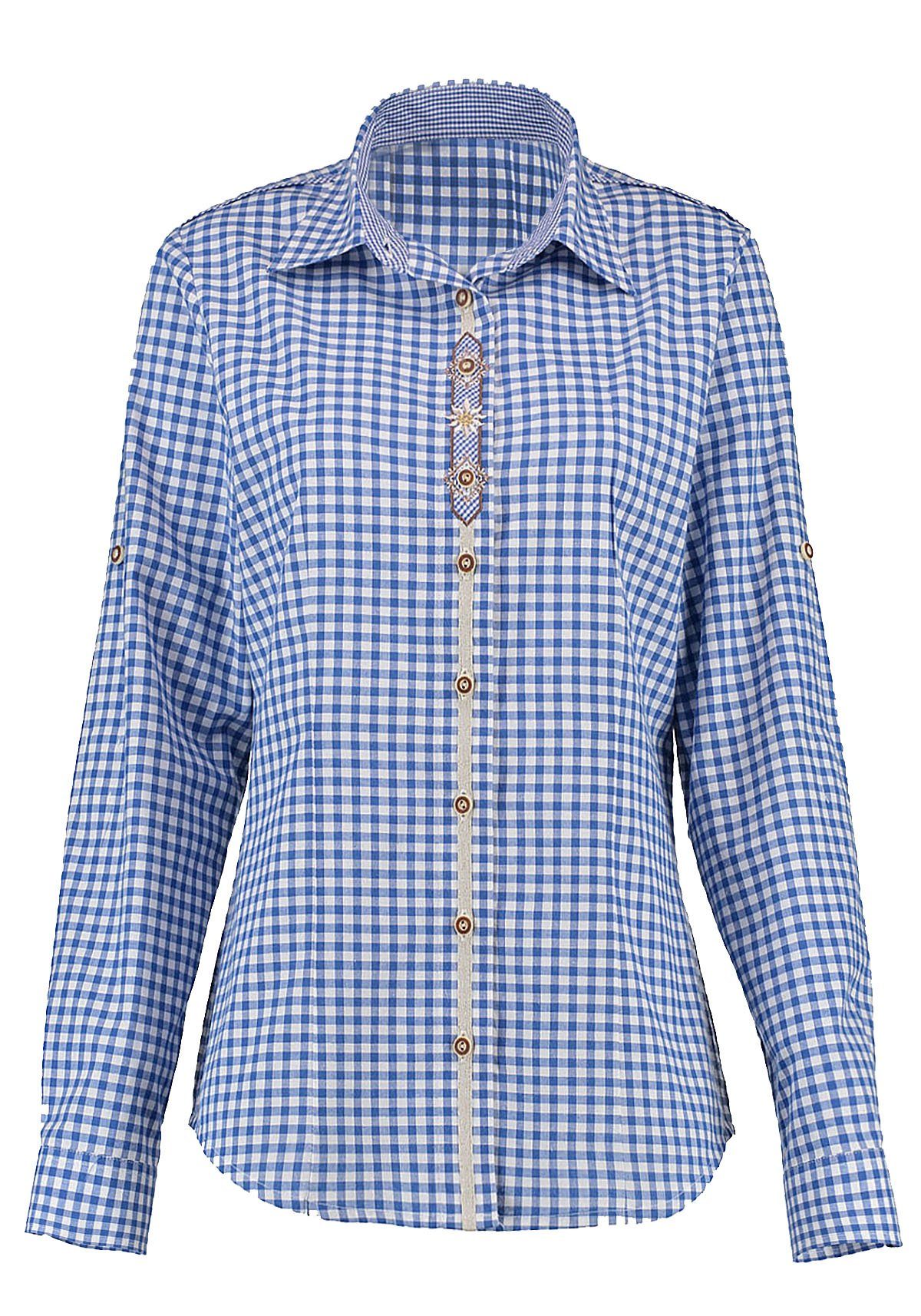 Moschen-Bayern Trachtenbluse Trachtenbluse Damen Bluse Damenbluse Langarm + Kurzarm -Oktoberfest + Lederhose kariert Karo Blau Damenbluse, Trachtenbluse, Bluse, – Bild 2 von 5