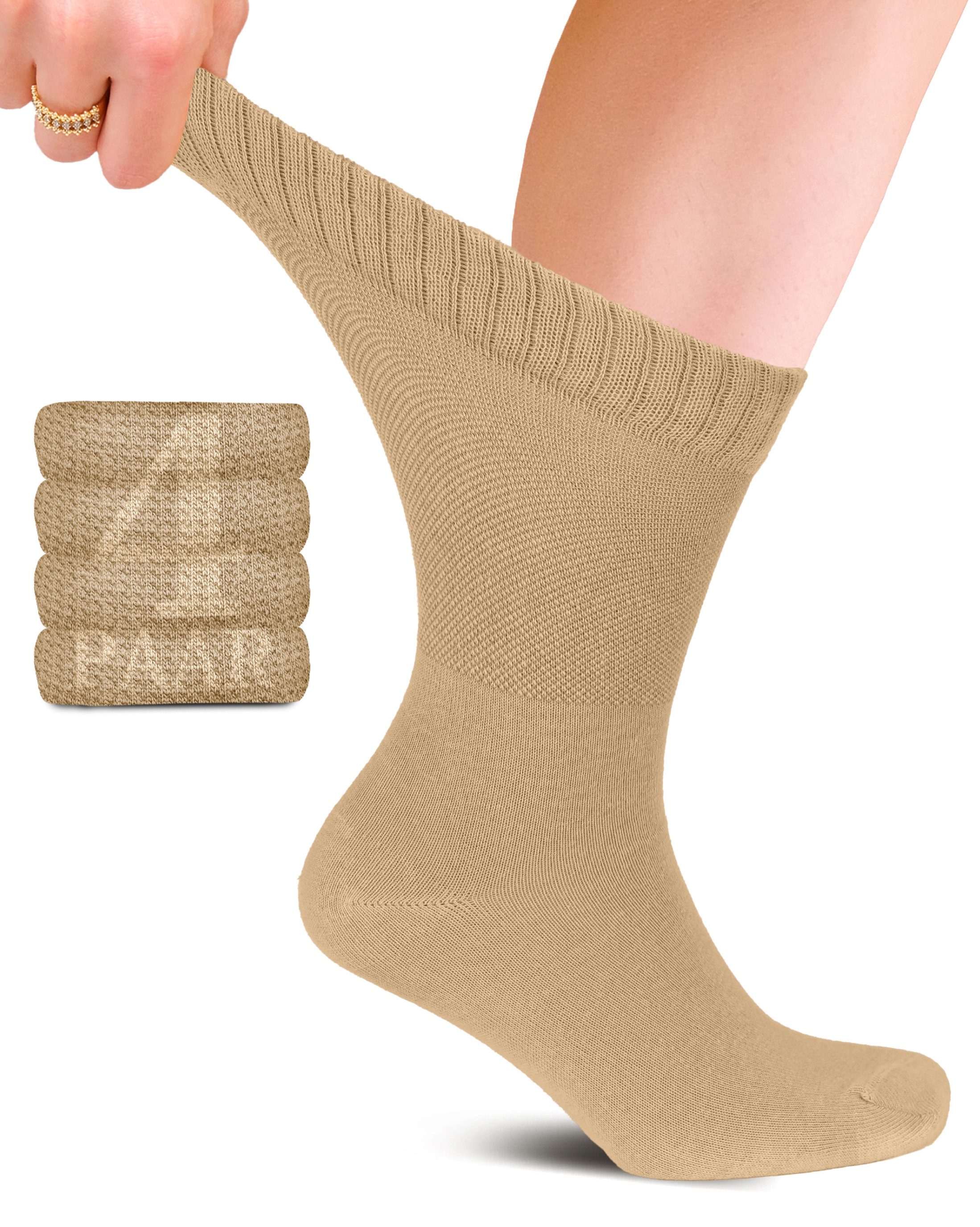 Fiera Besa Diabetikersocken (4 Paar) Unisex Baumwollsocken mit Komfortbund, Nahtlos für Alltags