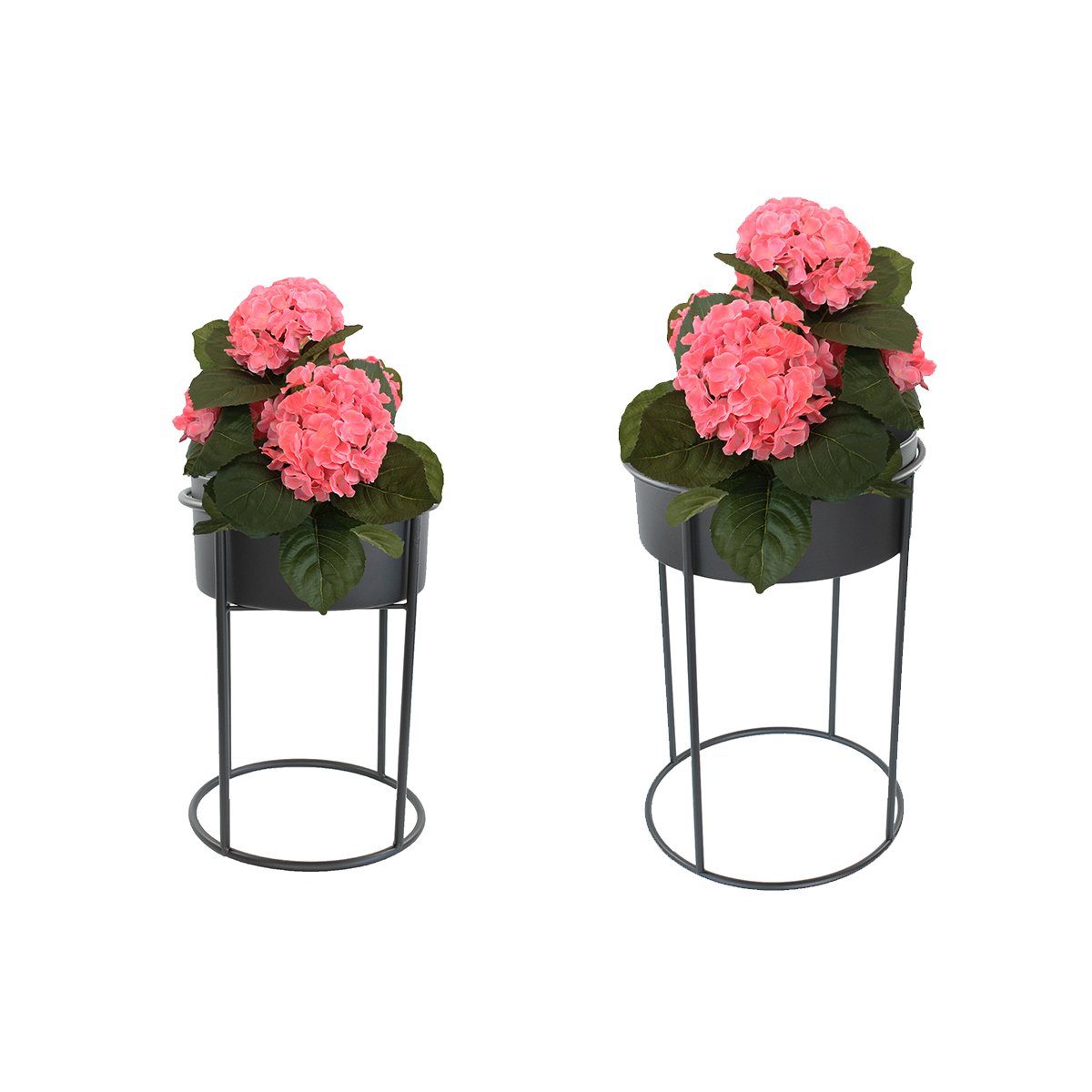 colourliving Blumenständer Blumenständer Metall 2er Set schwarz 32/42 cm Pflanzenständer, Pflanztöpfe entnehmbar