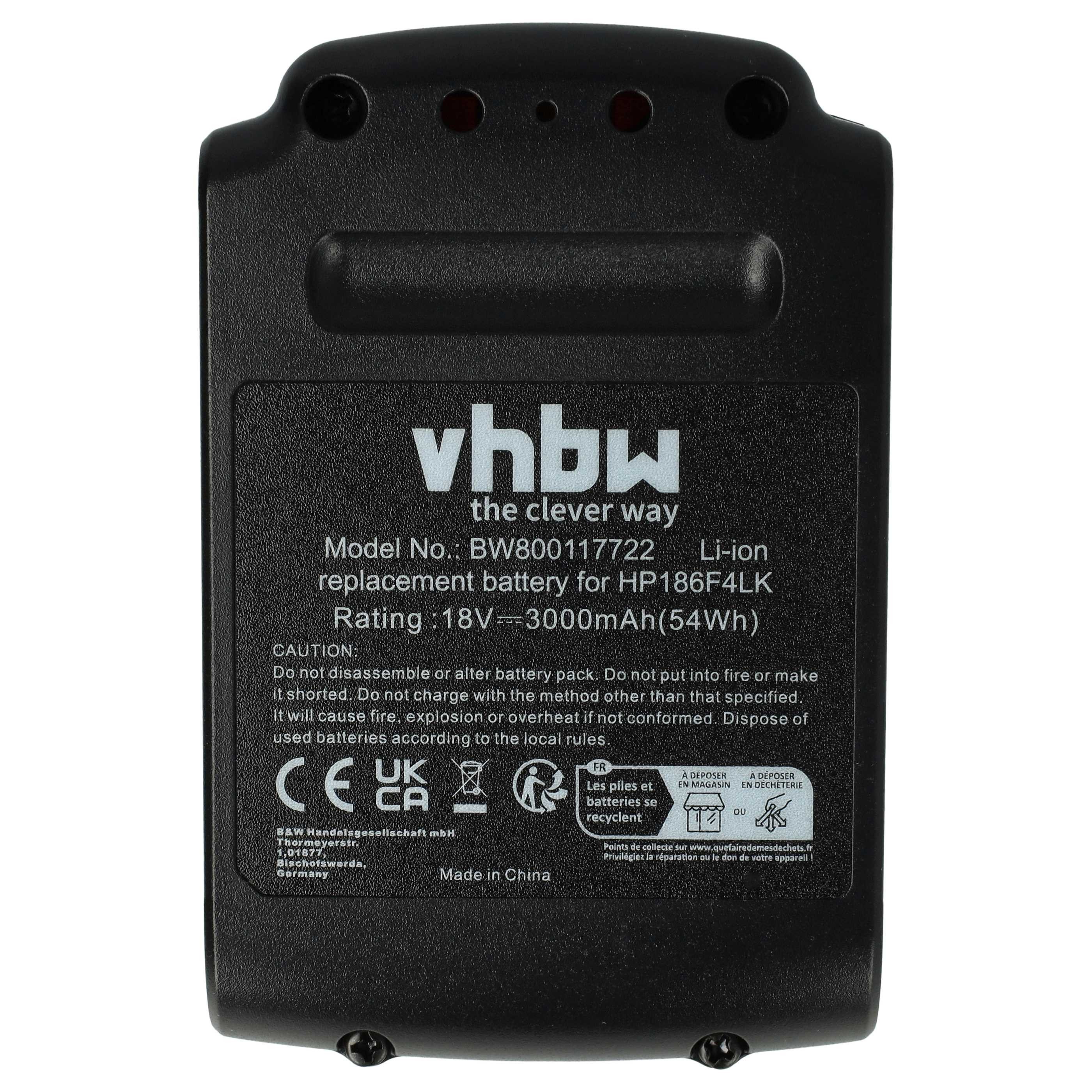vhbw Akku Ersatz für Black & Decker BL2018, BL4018, BL1318, BL1518, BL3018, Akku Akku Li-Ion 3000 mAh (18 V, 1 St), Leistungsfähiger Austausch-Akku für Werkzeug Powertools wie