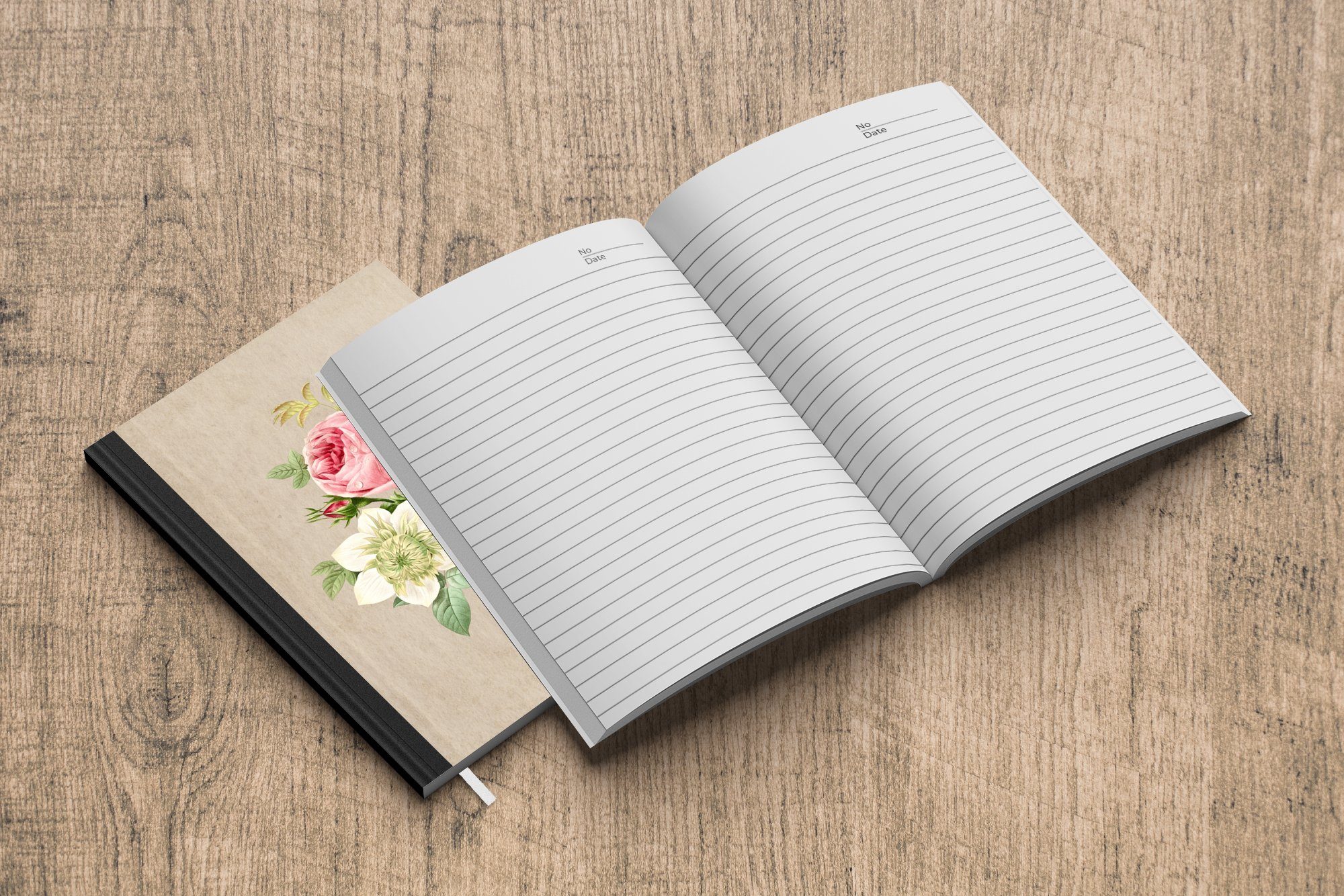 MuchoWow Notizbuch - Blumen Tagebuch, 98 Merkzettel, Vintage - A5, Journal, - Design - Seiten, Antiquitäten Notizheft, Haushaltsbuch Botanisch