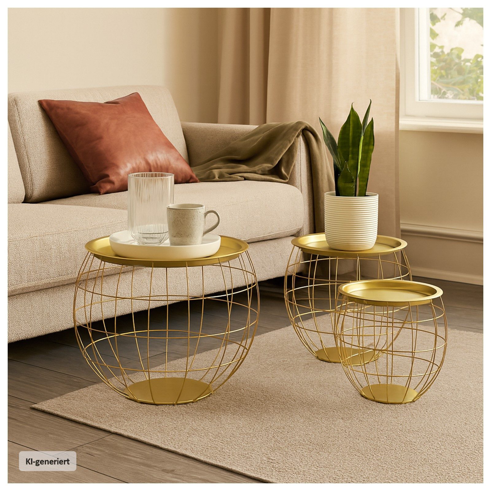 HTI-Living Beistelltisch Tisch Set bauchig, 3-teilig Eisen (Set, 3-St., 3 Beistelltische), Beistelltisch Metallkorb rund