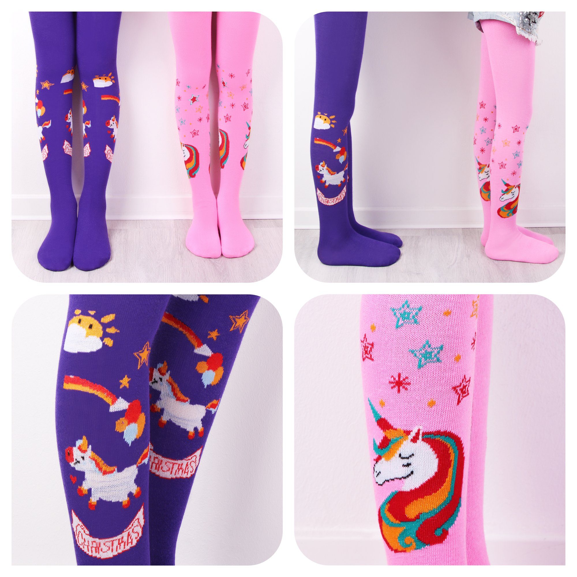 L&K-II Strickstrumpfhose 2712 (6er-Pack) mit Einhorn-Motiven aus Baumwolle – Bild 5 von 5