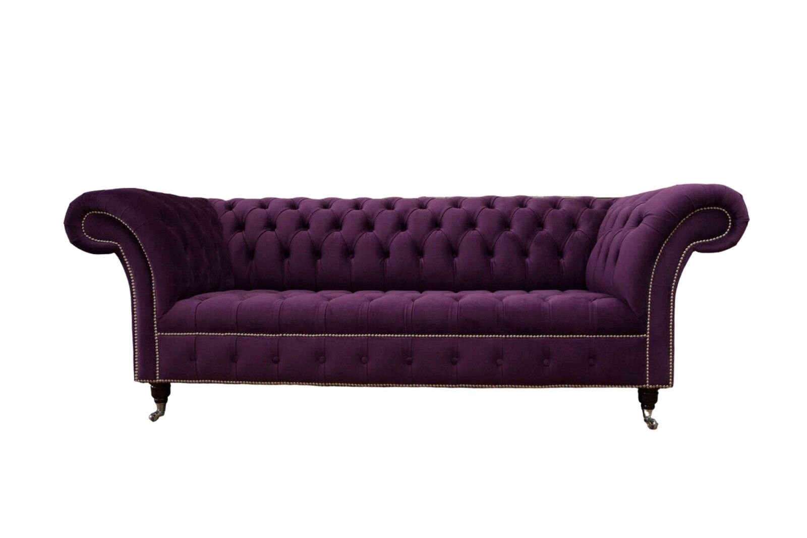 JVmoebel Sofa Lila Chesterfield Sofa 3 Sitzer Chesterfield Designer Couch Textil, Made In Europe