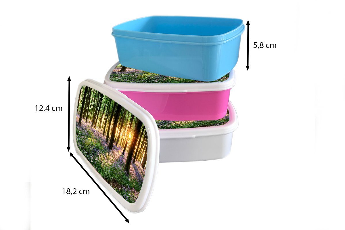 Jungs Brotbox Lavendel Wald - weiß MuchoWow Kunststoff, Lila (2-tlg), und - Mädchen Kinder Sonne - Erwachsene, für für Blumen Natur, Lunchbox - - Brotdose, und