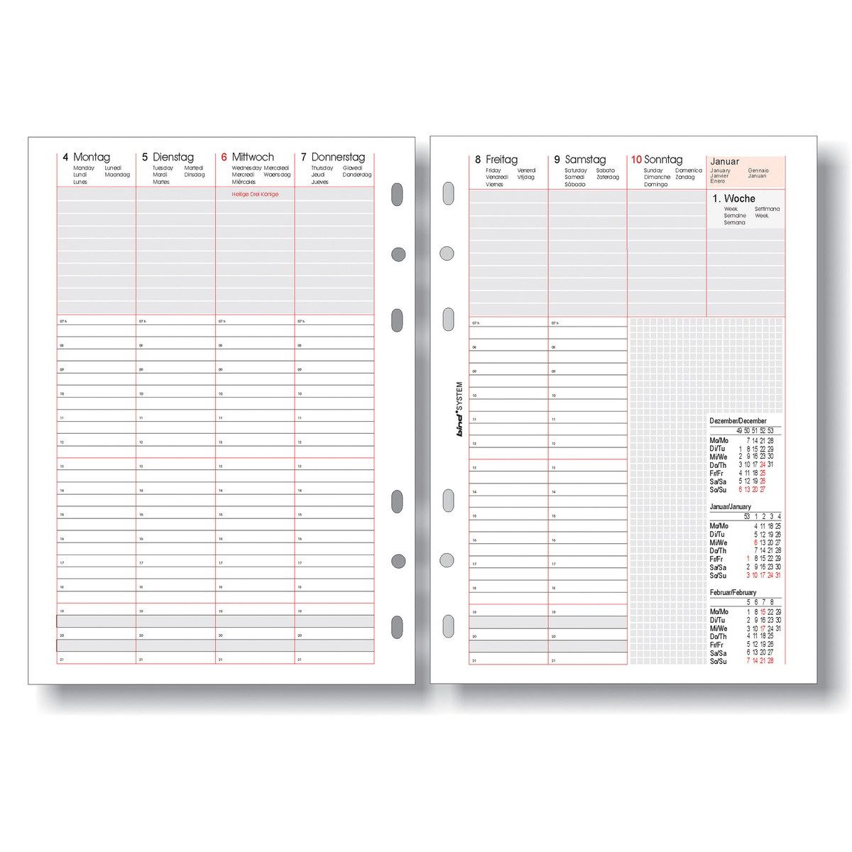 JÜSCHA Terminplaner Timer Ersatzeinlage 2026 1 Woche/ 2 Seiten DIN A5