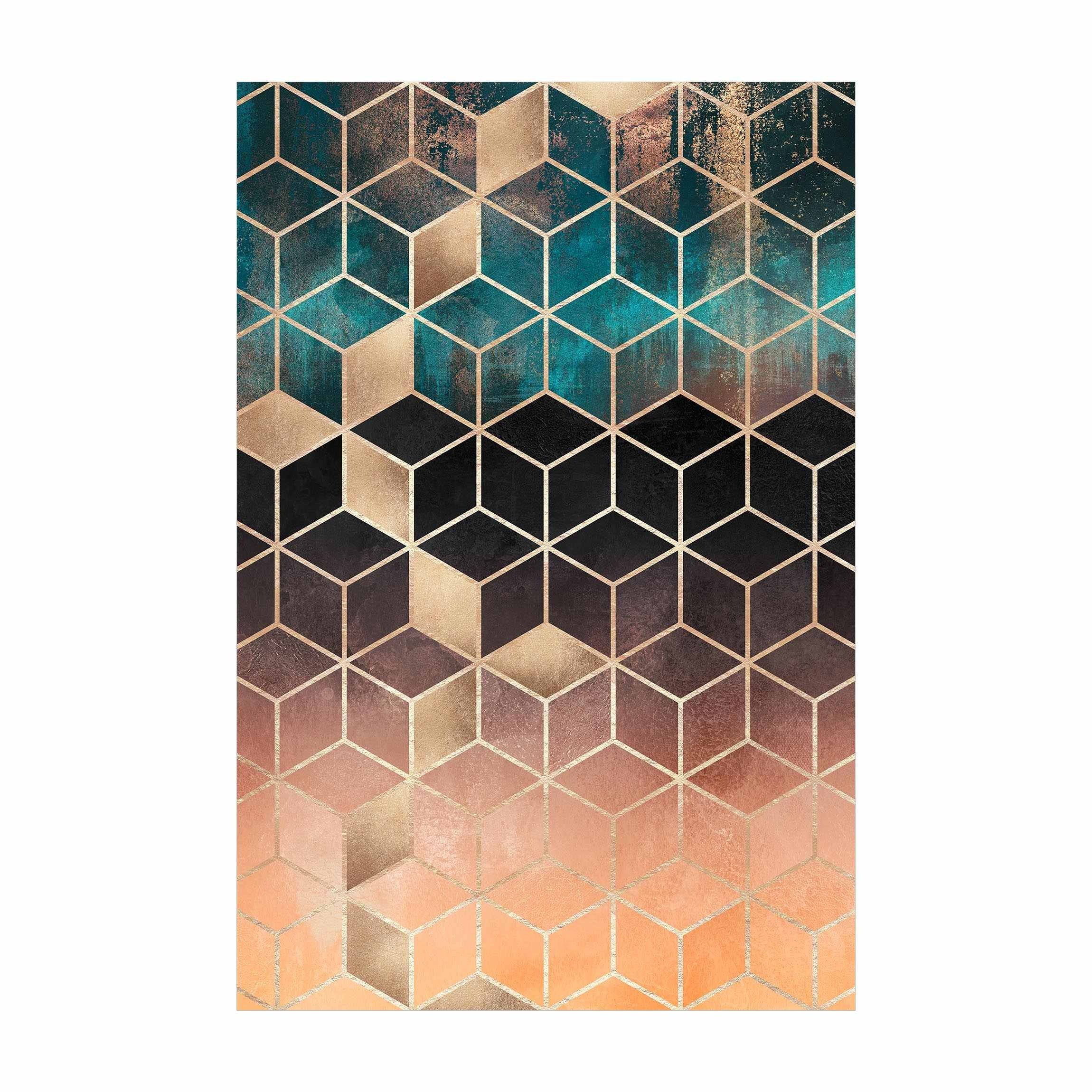 Bilderdepot24 Teppich Vinyl Wohnzimmer Schlafzimmer Flur Küche 3D Abstrakt, rechteckig - türkis glatt, nass wischbar (Küche, Tierhaare) - Saugroboter & Bodenheizung geeignet