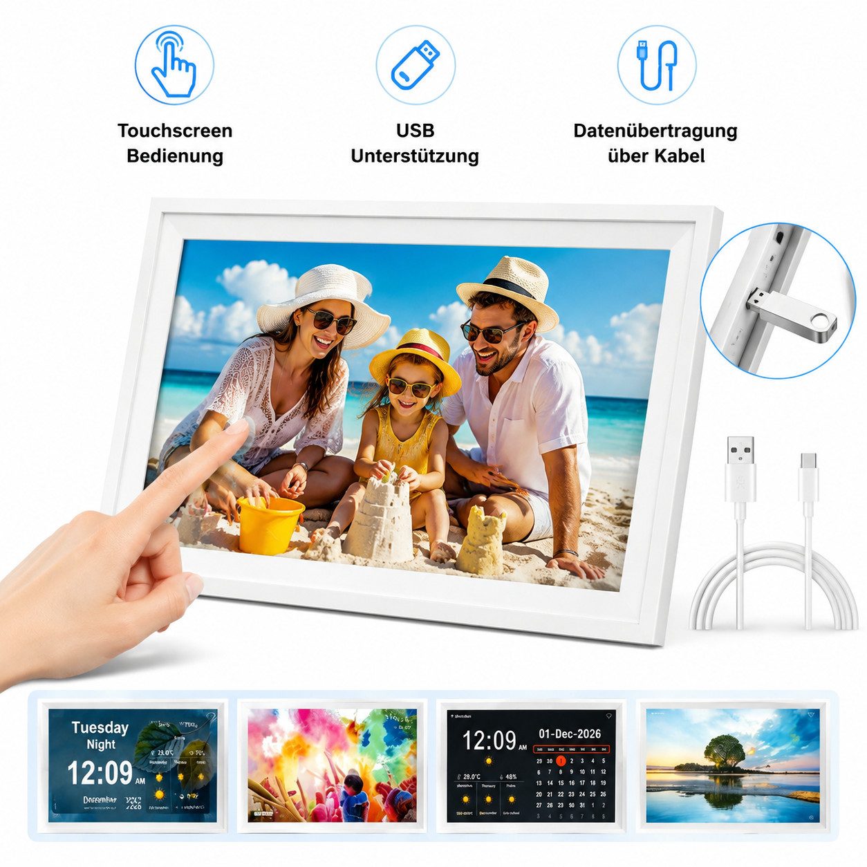 Vornix 10,1 Zoll Digitale Demenz Uhr Touchscreen Digitaler Bilderrahmen (Digitaler Bilderrahmen, USB & Kabel Datenübertragung)