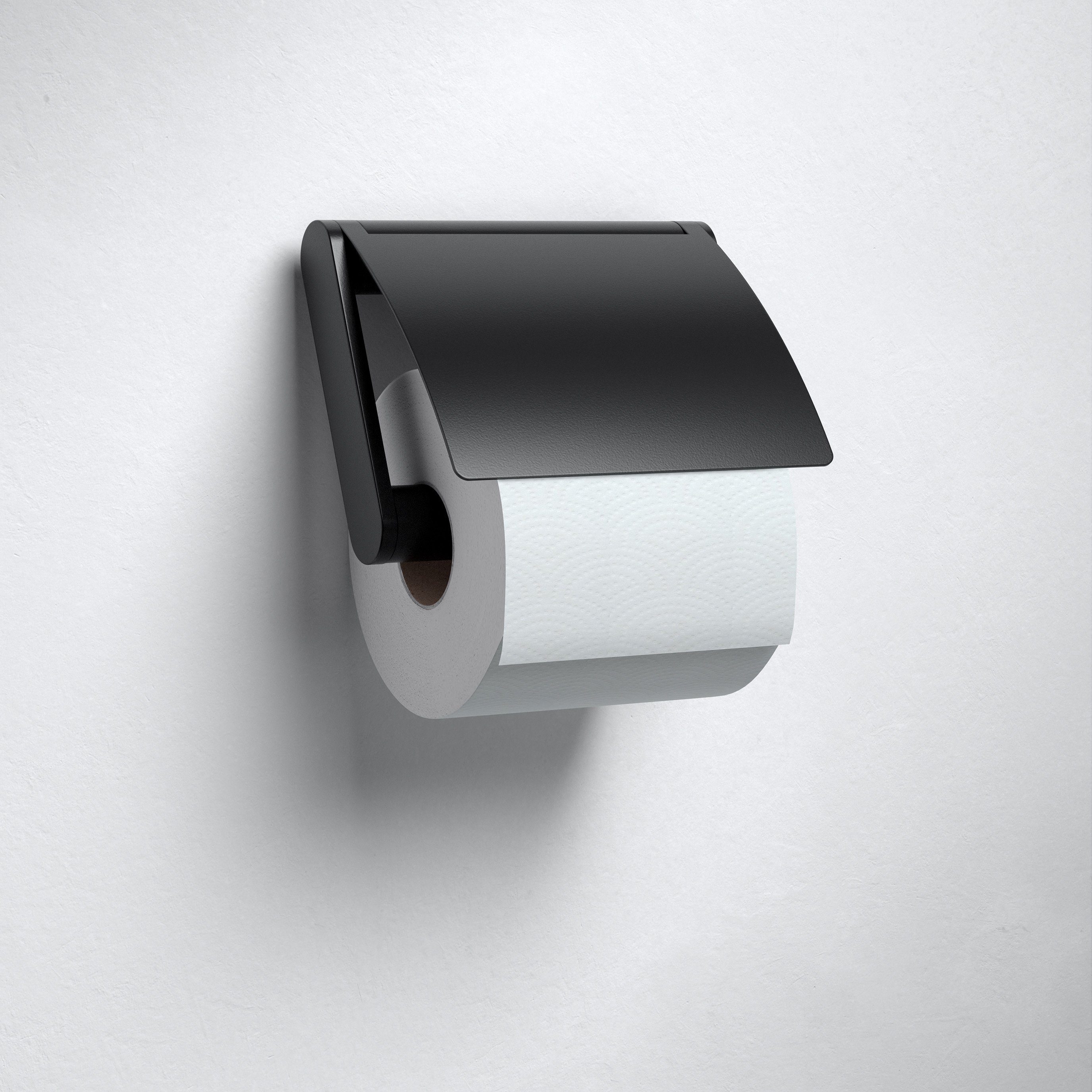 Keuco Toilettenpapierhalter Plan (Vormontiert), Papierhalter aus Metall,  mit Deckel, WC-Rollenhalter, Wandmontage, für Bad und Gäste-WC,  Wandmontage, schwarz matt pulverbeschichtet, Plan Black Selection