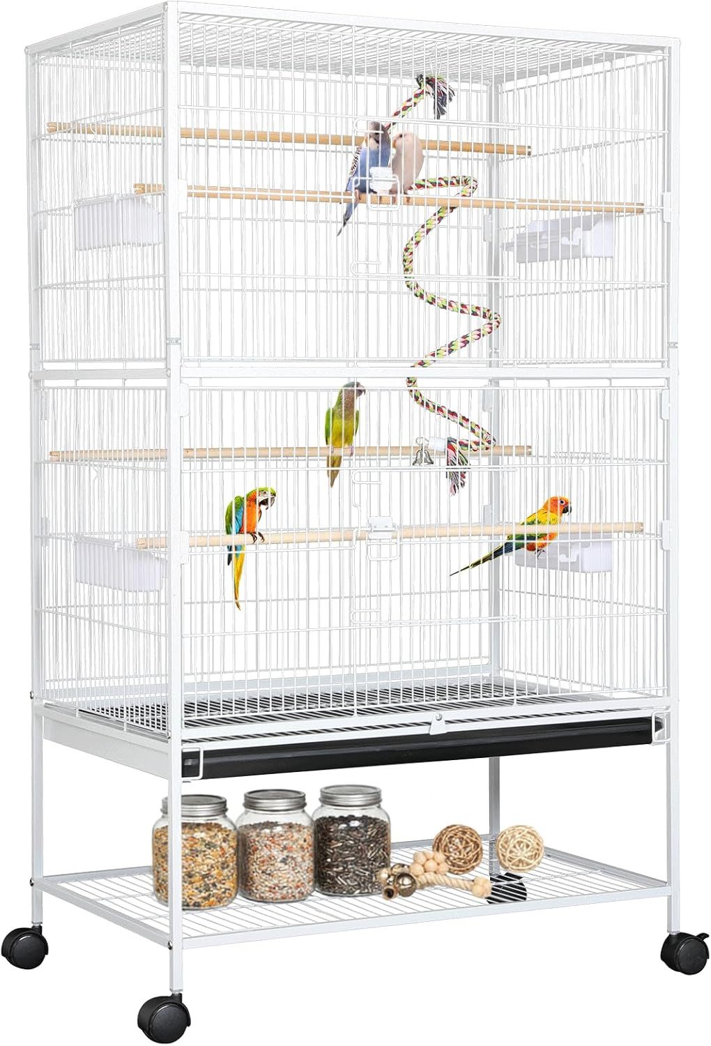 TLGREEN Vogelkäfig groß, Vogelvoliere 132cm, Weiß