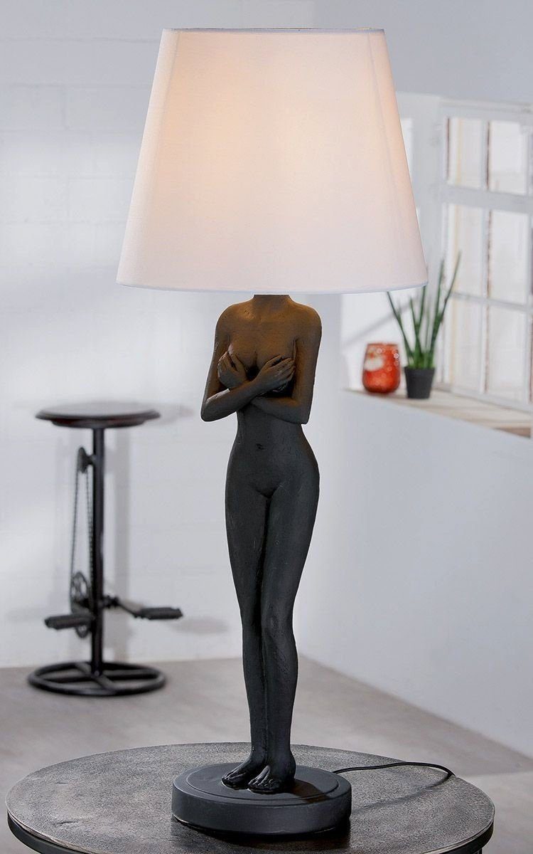 GILDE Dekoobjekt Lampenschirm schwarz aus and White Kunsthar weiß Lampe Black matt Lady