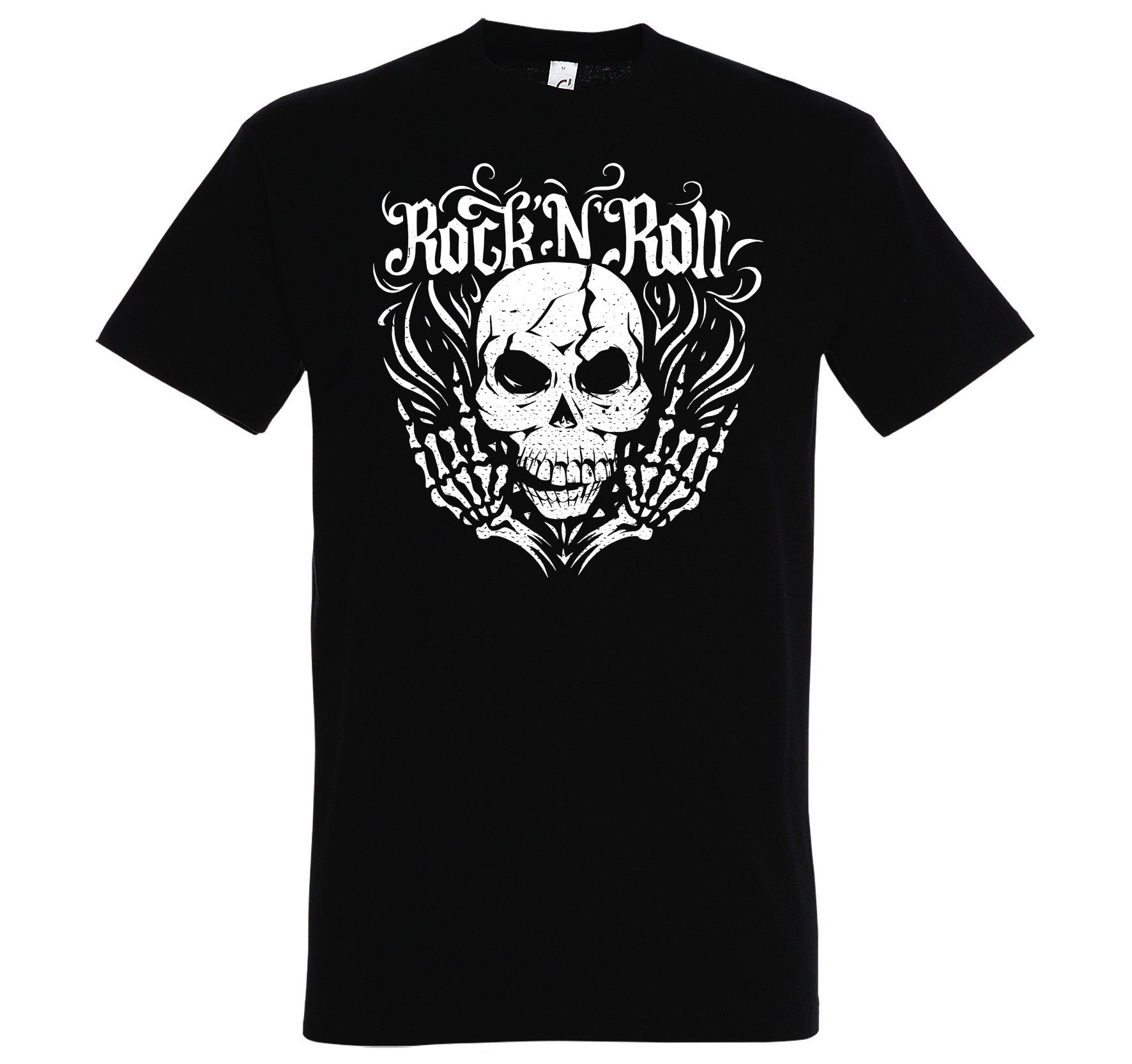 Rock T-Shirt and Youth Roll Skull Herren Frontdruck im Trendigem Schwarz Fun-Look mit T-Shirt Designz