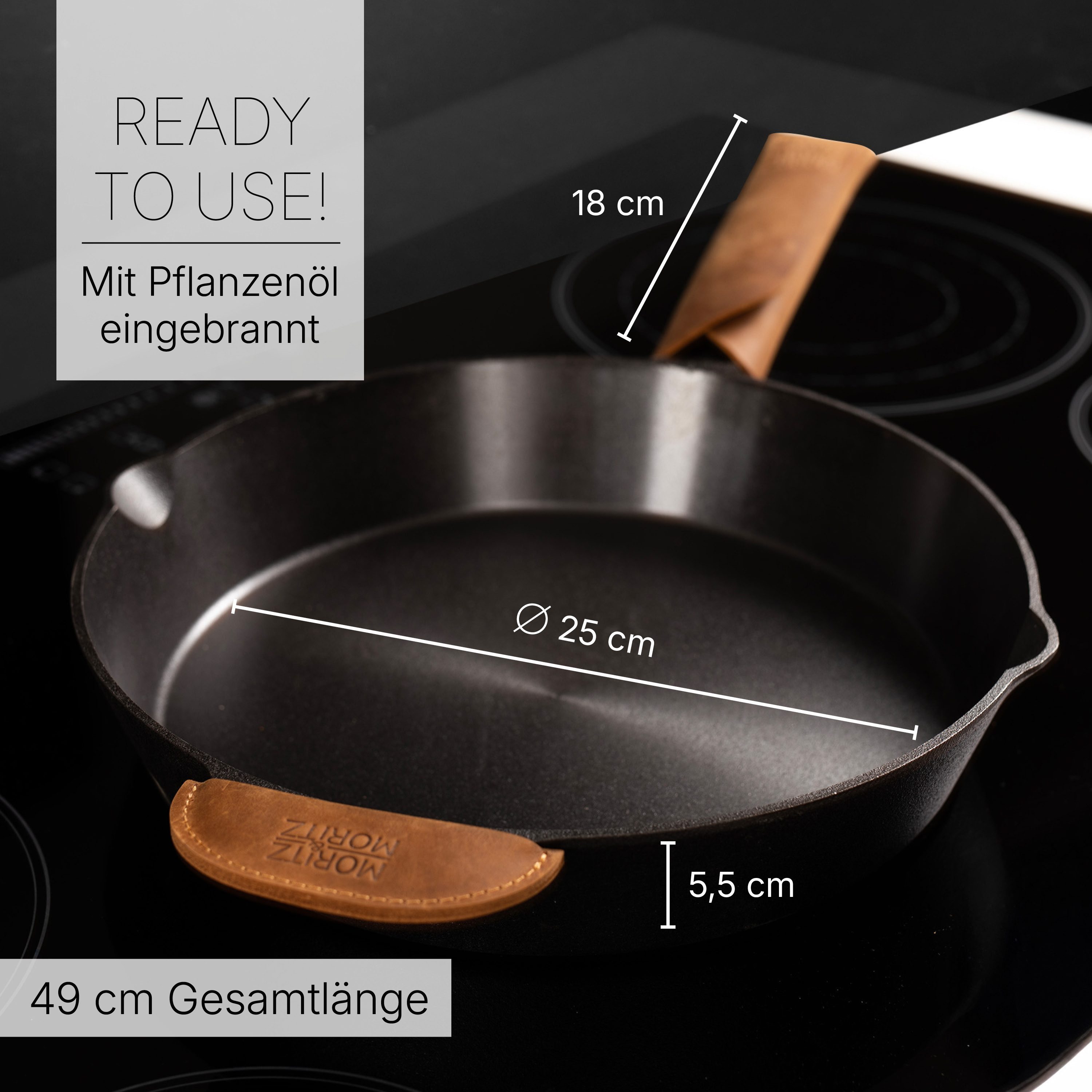 Moritz & Moritz Bratpfanne Gusseisenpfanne 28cm, Gusseisen (Set), Alle Herdarten Ofen & Grill geeignet, Voreingebrannt – Bild 3 von 5