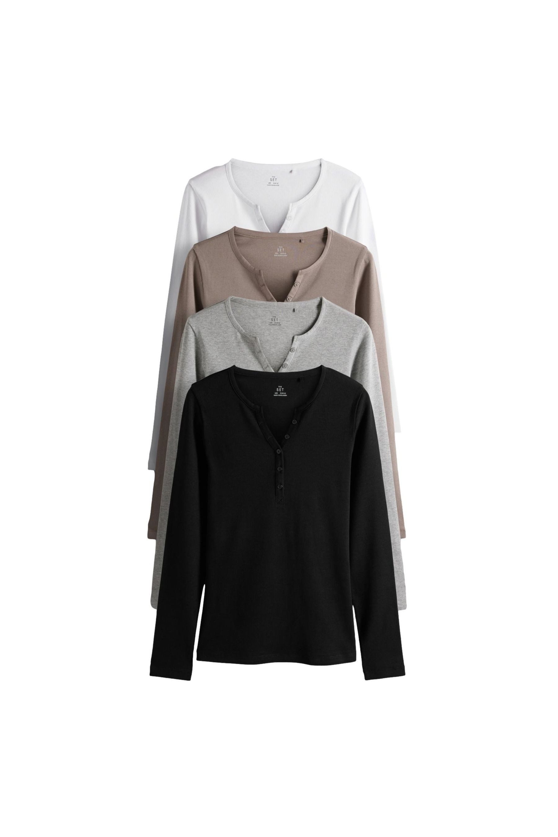 The Set Langarmshirt The Set gerippte Henley-Langarmshirts, 4er-Pack (4-tlg günstig online kaufen