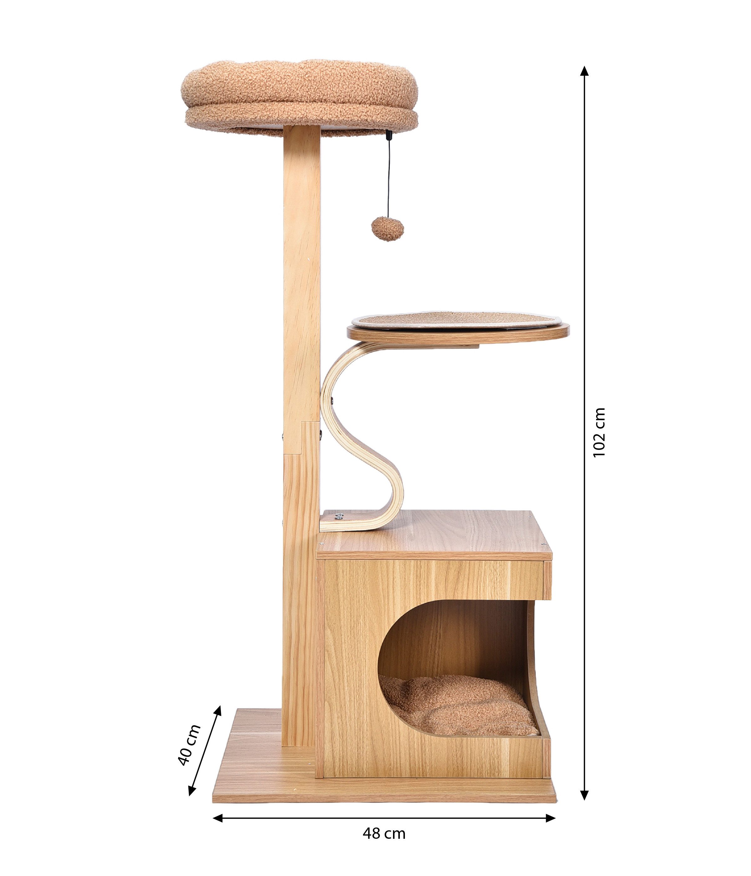 Dehner Kratzbaum Kratzbaum Bijou, inkl. Kuschelkissen, ca. 48 x 102 x 40 cm, braun, Katzenbaum abwechslungsreich, Kletterbaum für Katzen