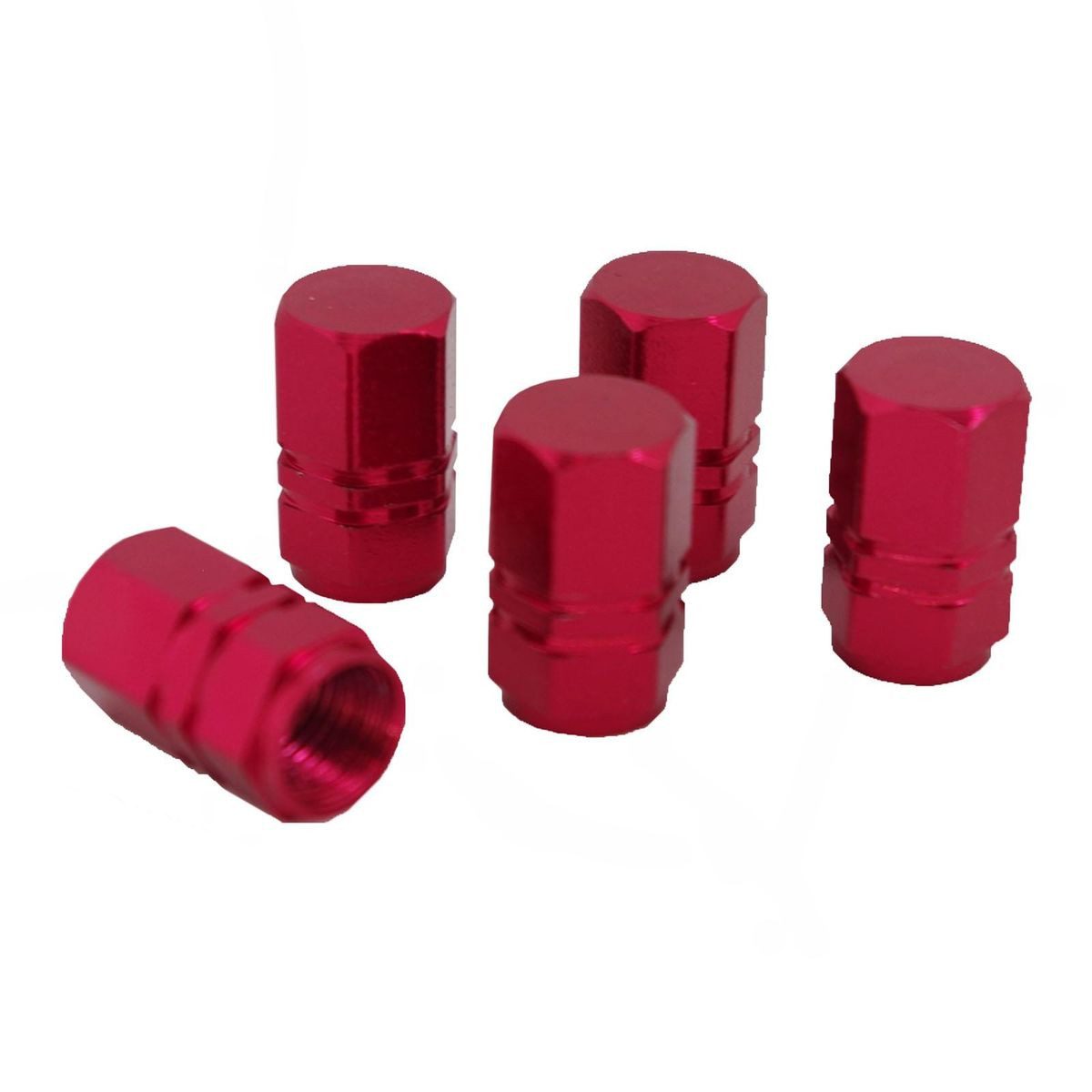 All Ride Ventilkappe 5 Ventilkappen einfarbig rot Sechskant mit Zierstreifen aus Aluminium, (5-St), Standard-Gewinde