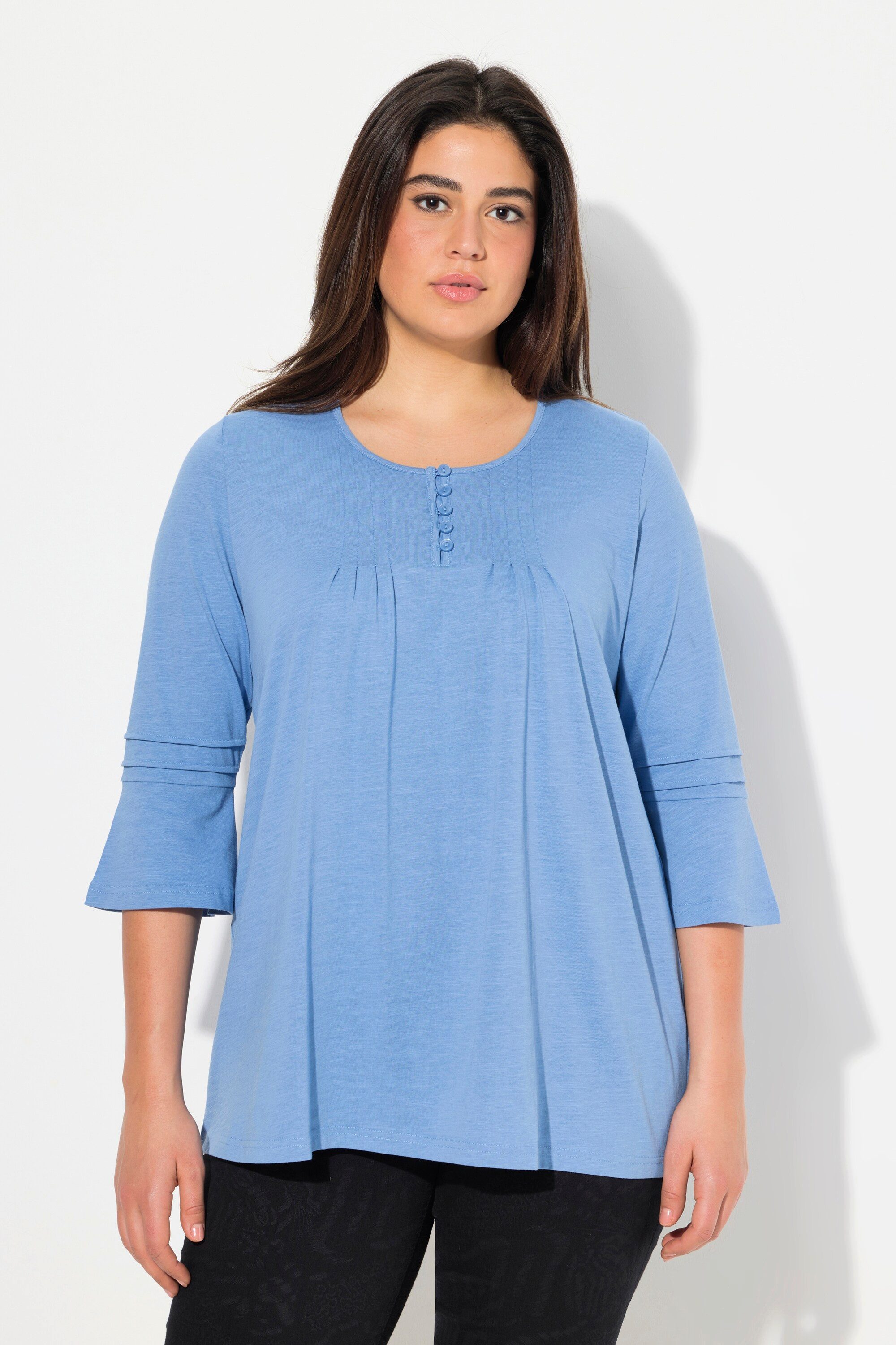 T-Shirt Shirt Zierfalten A-Linie Rundhals 3/4-Volantarm