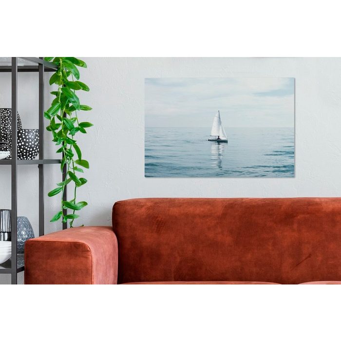 OneMillionCanvasses® Leinwandbild Meer - Segelboot - Blau (1 St) Wandbild Leinwandbilder Aufhängefertig Wanddeko