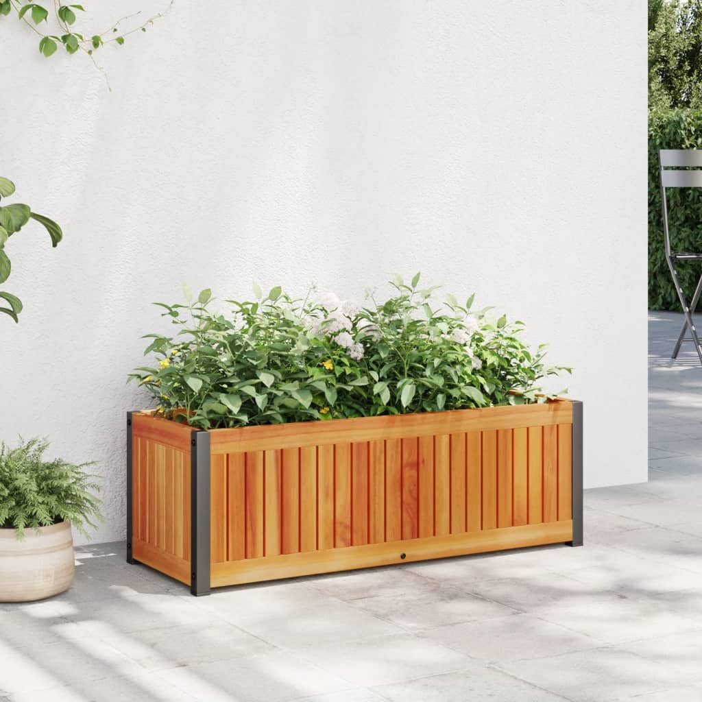 furnicato Hochbeet Pflanzkübel aus Echtholz mit pulverbeschichtetem Stahlrahmen 80x30x27