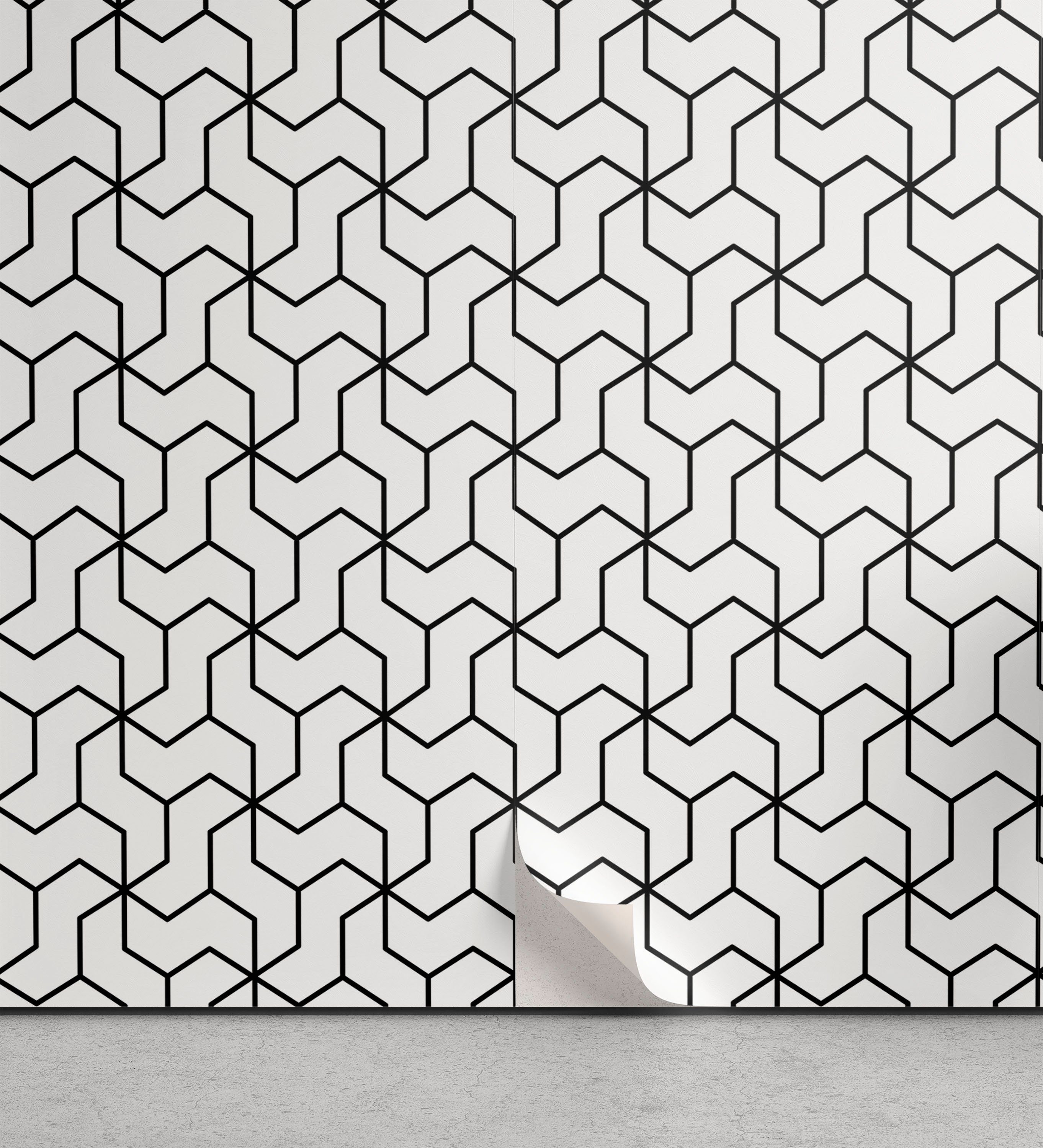 Abakuhaus Vinyltapete selbstklebendes Wohnzimmer Küchenakzent, Schwarz und weiß Geometrisches Motiv